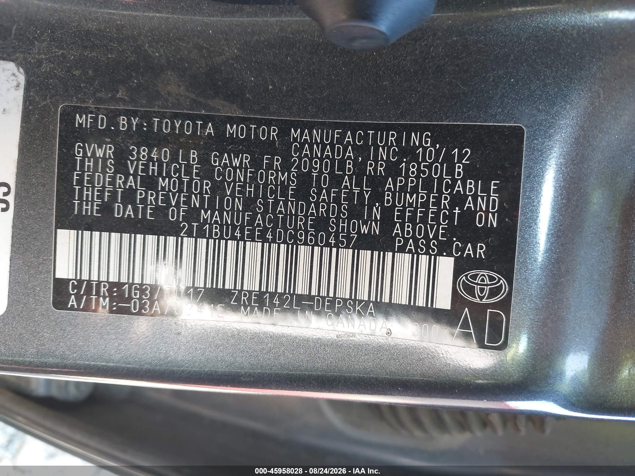 2013 Toyota Corolla S Gray vin: 2T1BU4EE4DC960457