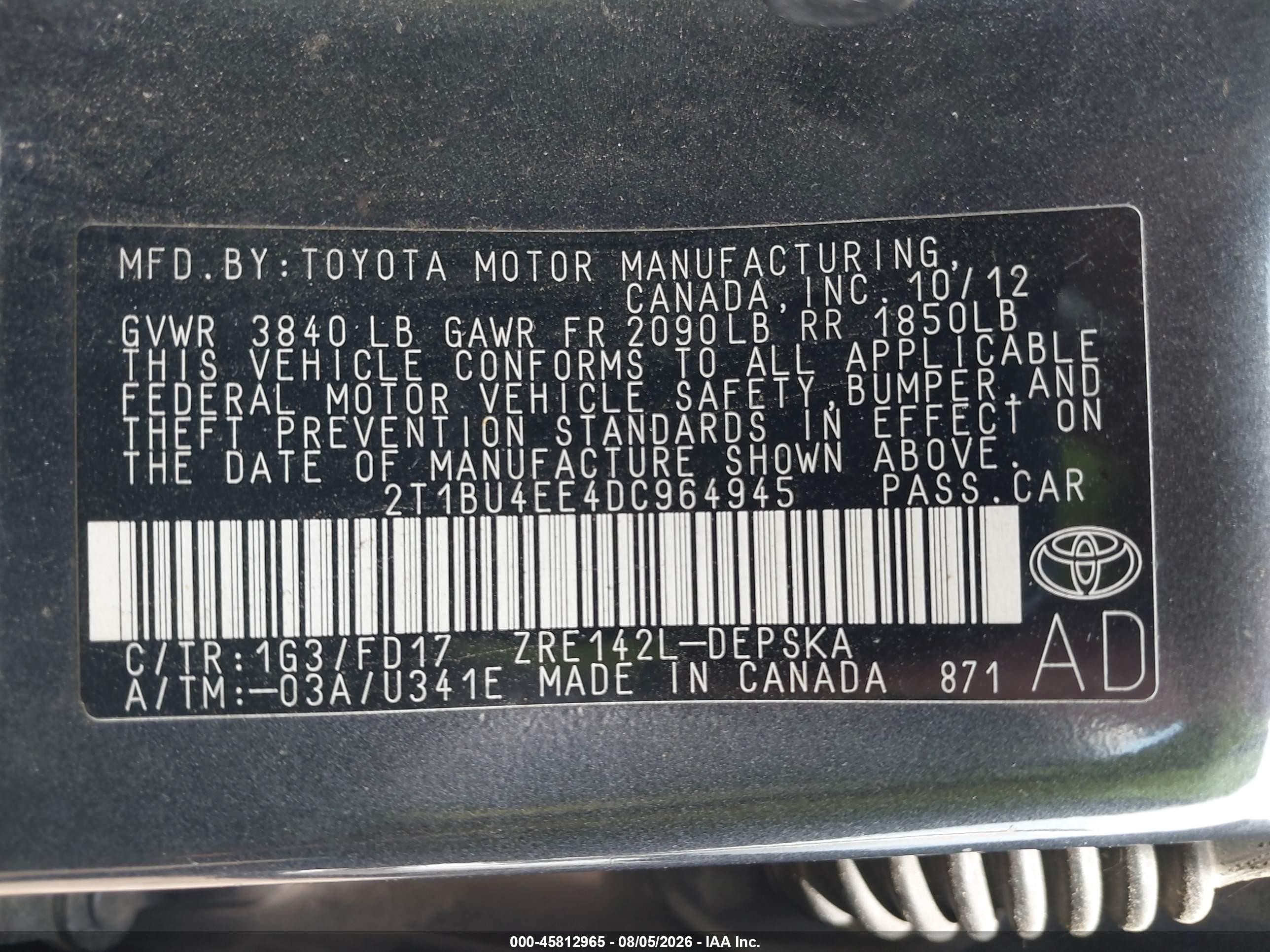 2013 Toyota Corolla S Gray vin: 2T1BU4EE4DC964945