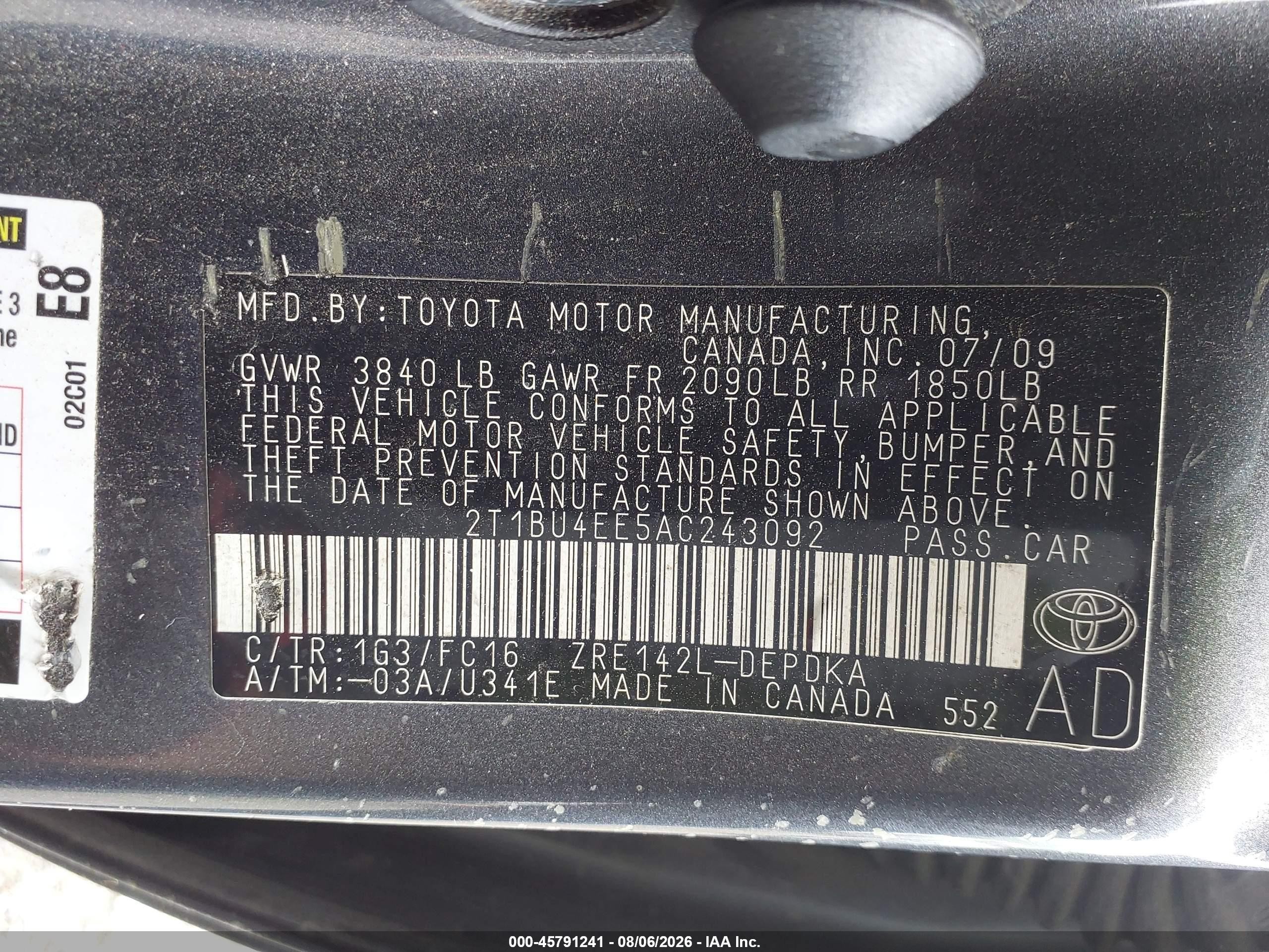 2010 Toyota Corolla Le Gray vin: 2T1BU4EE5AC243092