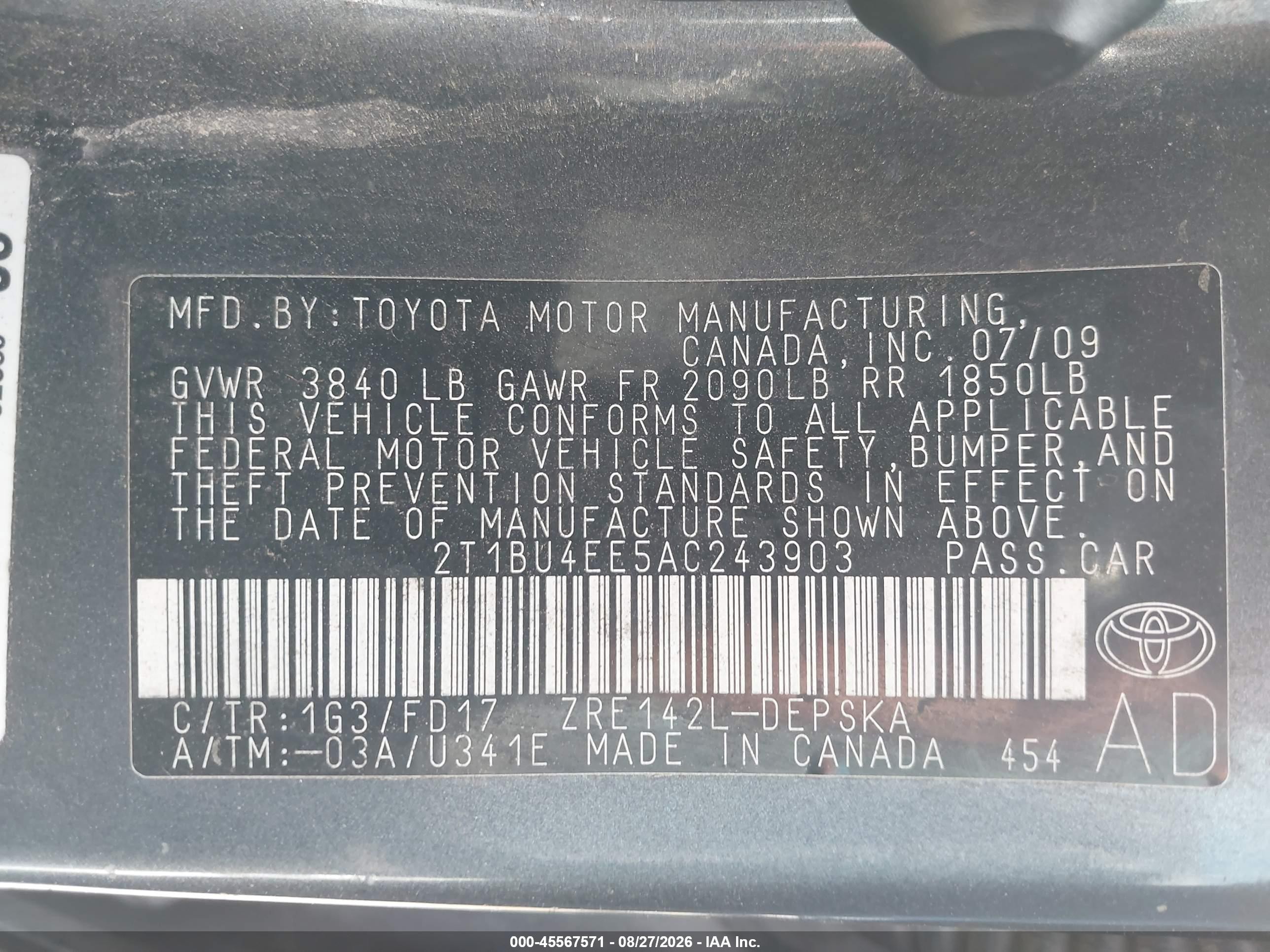2010 Toyota Corolla S Gray vin: 2T1BU4EE5AC243903