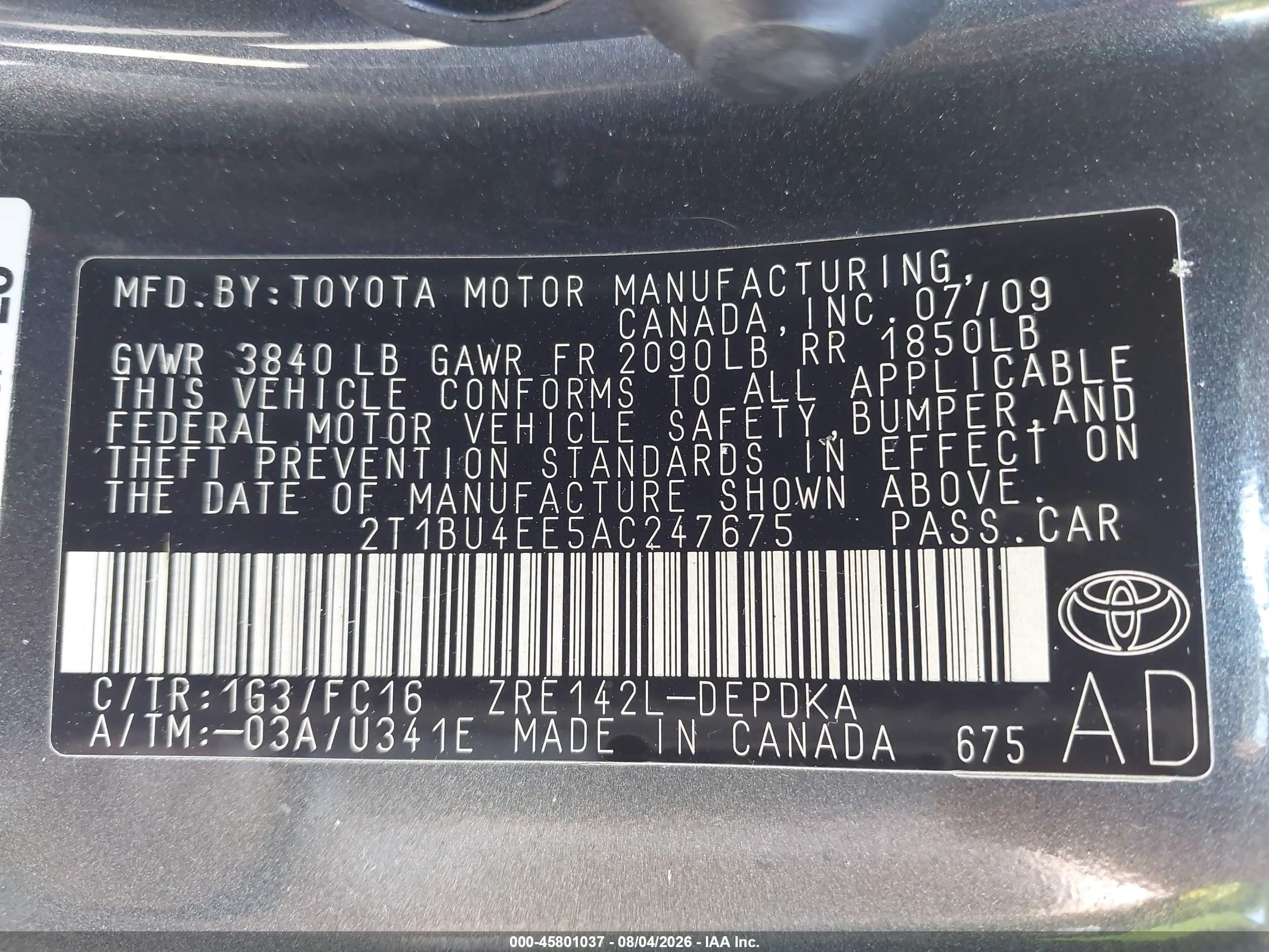 2010 Toyota Corolla Le Gray vin: 2T1BU4EE5AC247675