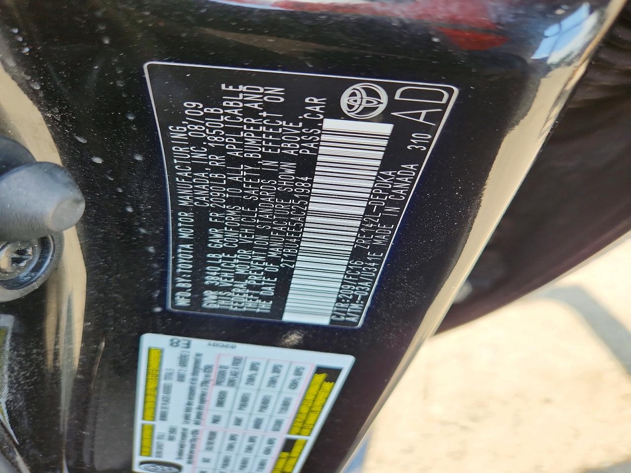 2010 Toyota Corolla Le Black vin: 2T1BU4EE5AC251984