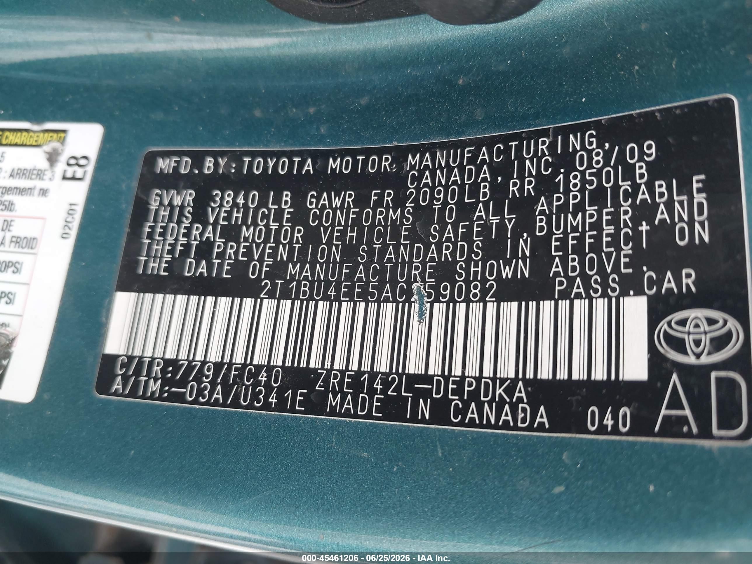 2010 Toyota Corolla Le Green vin: 2T1BU4EE5AC259082