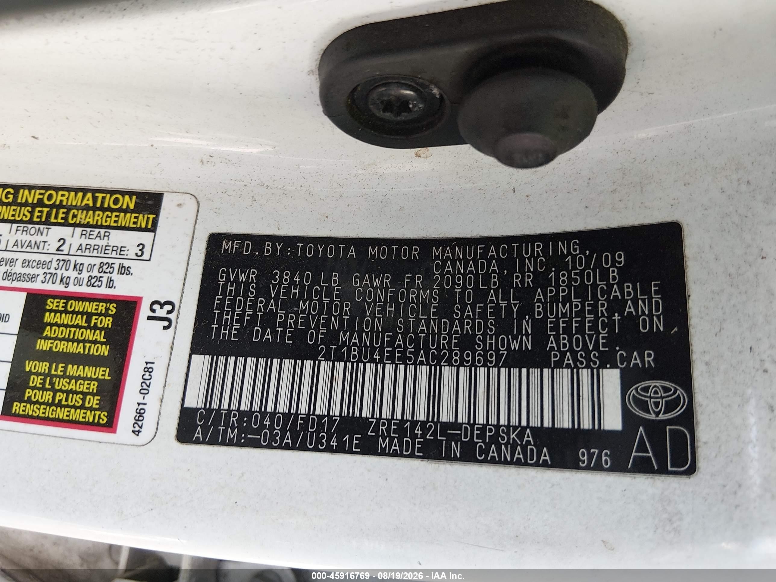 2010 Toyota Corolla S White vin: 2T1BU4EE5AC289697
