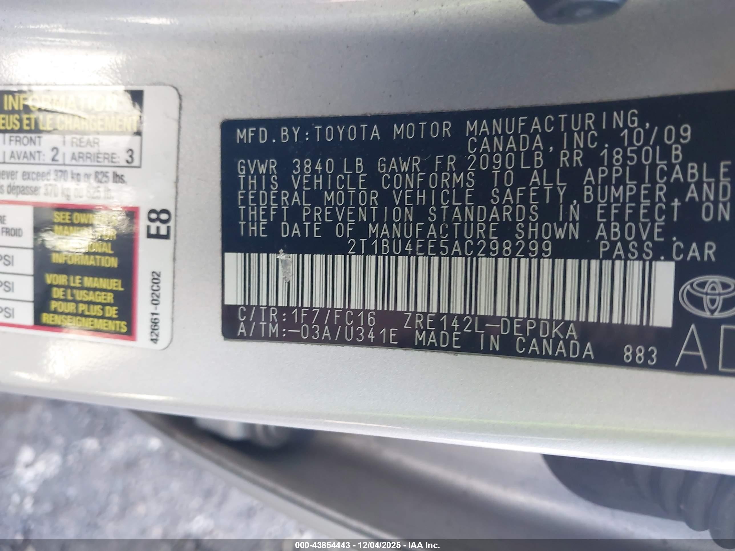 2010 Toyota Corolla Le Silver vin: 2T1BU4EE5AC298299