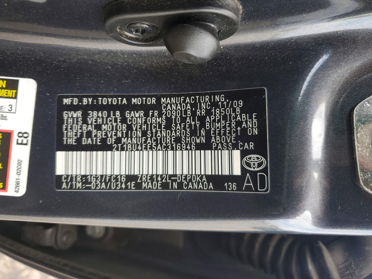 2010 Toyota Corolla Le Gray vin: 2T1BU4EE5AC316946