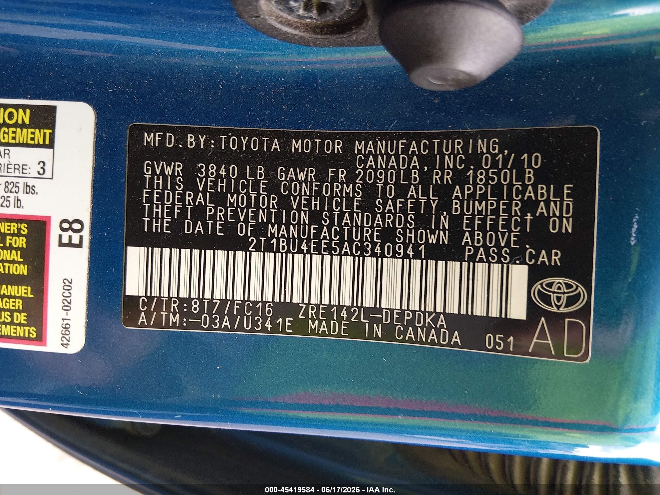2010 Toyota Corolla Le Blue vin: 2T1BU4EE5AC340941