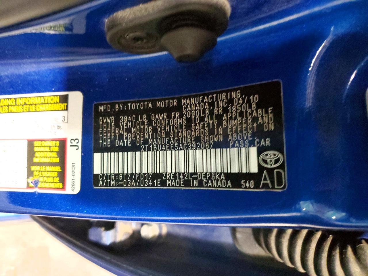 2010 Toyota Corolla S Blue vin: 2T1BU4EE5AC392067