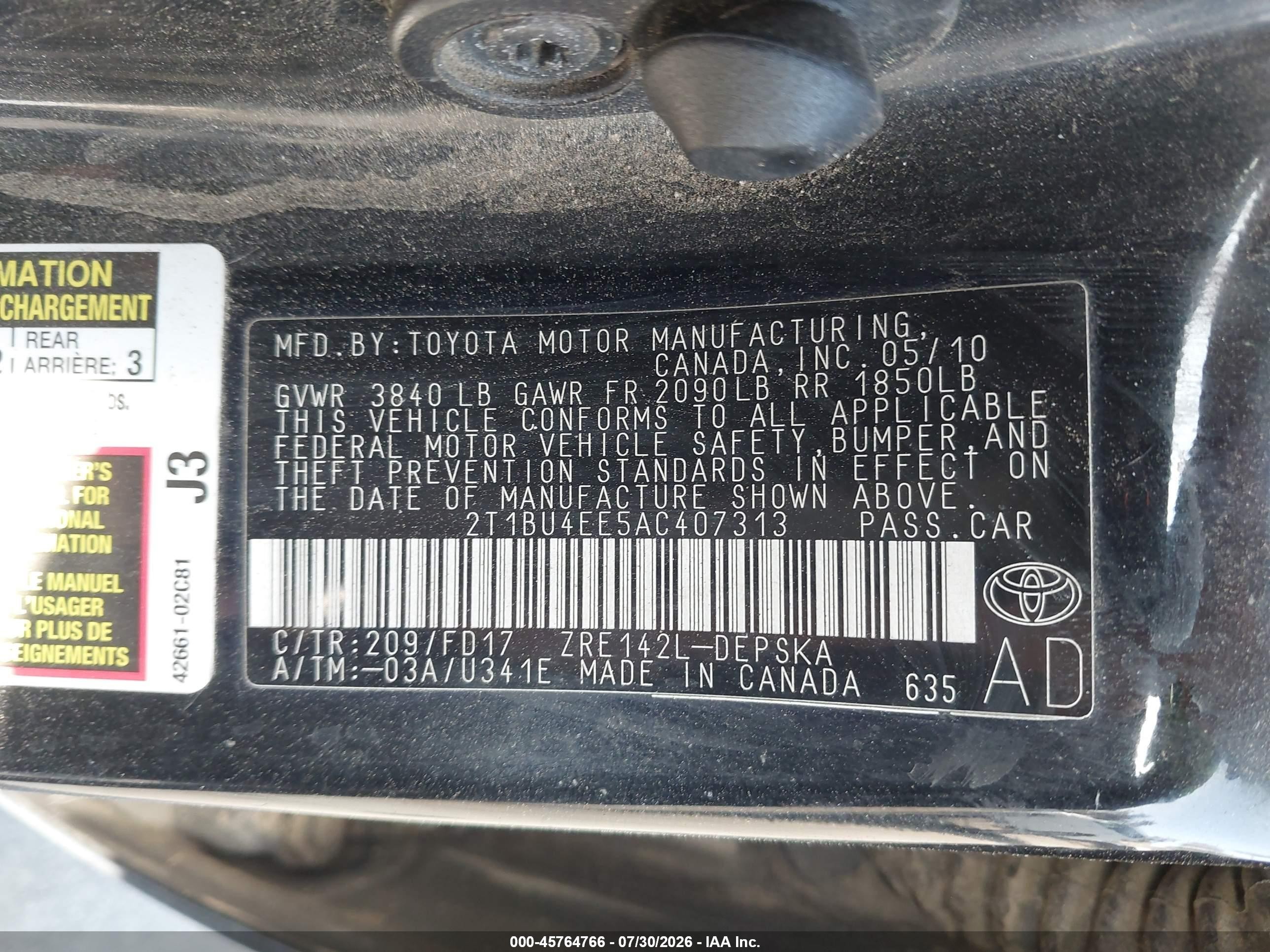 2010 Toyota Corolla S Серый vin: 2T1BU4EE5AC407313