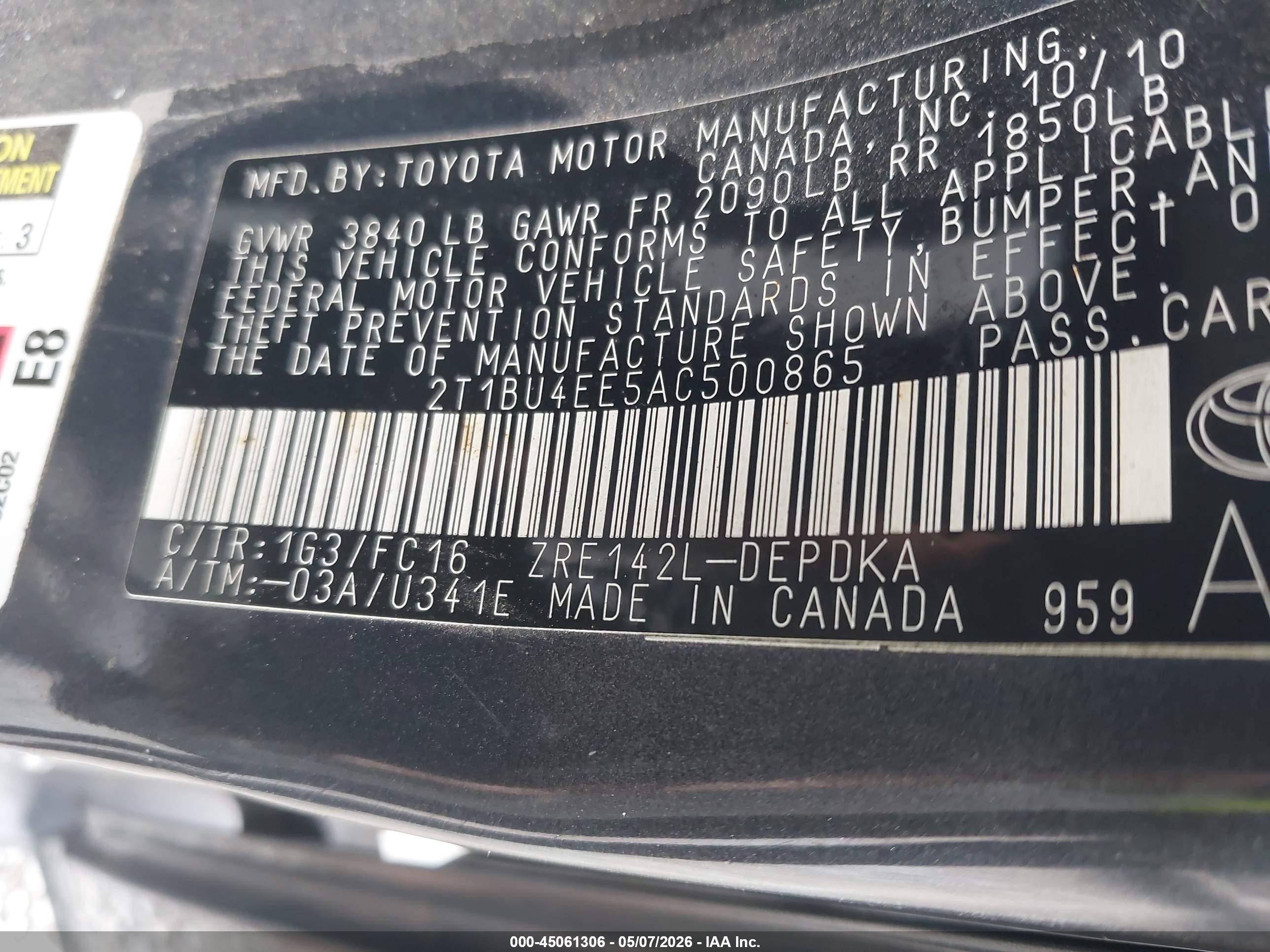 2010 Toyota Corolla Le Gray vin: 2T1BU4EE5AC500865