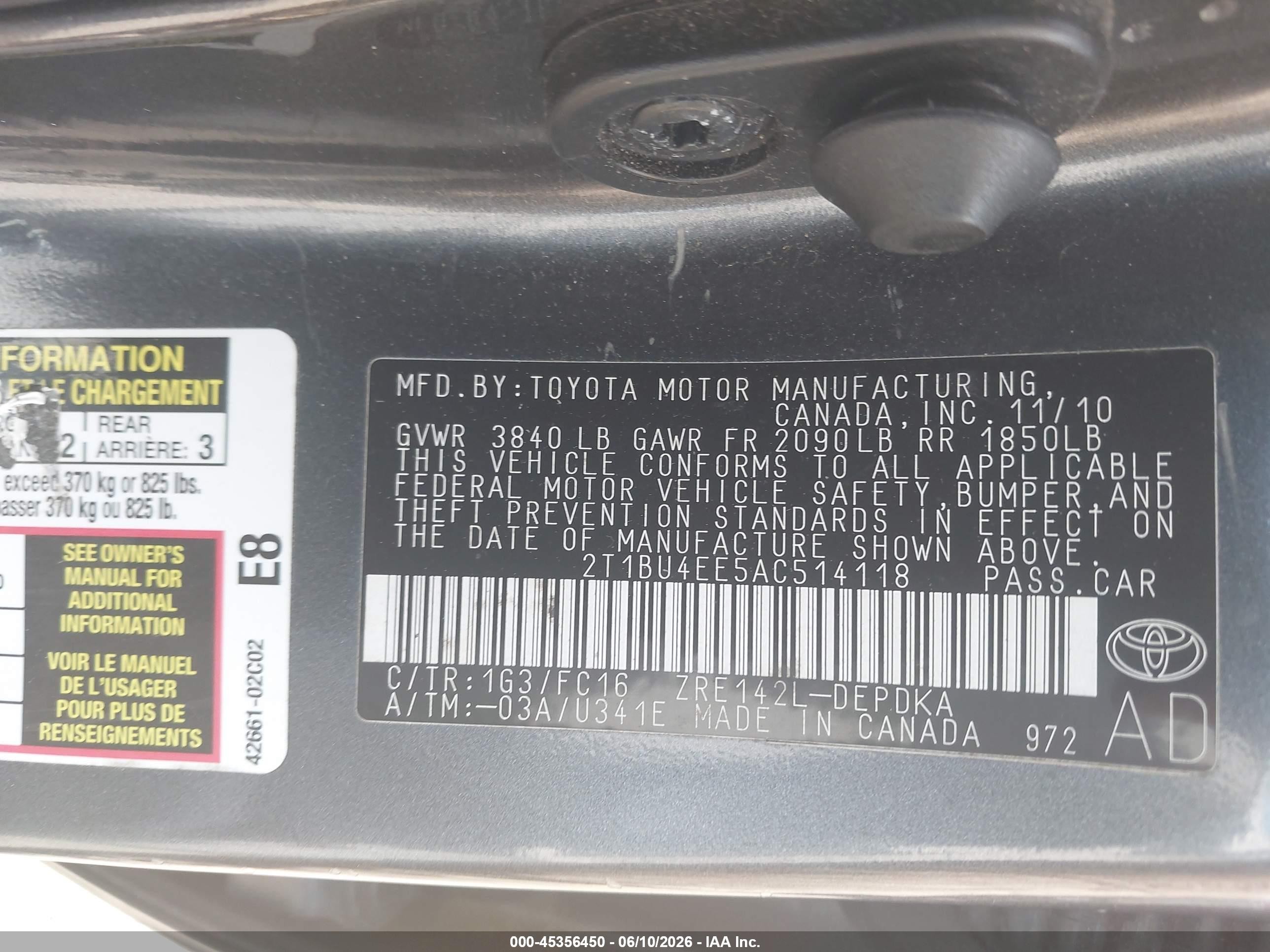 2010 Toyota Corolla Le Gray vin: 2T1BU4EE5AC514118