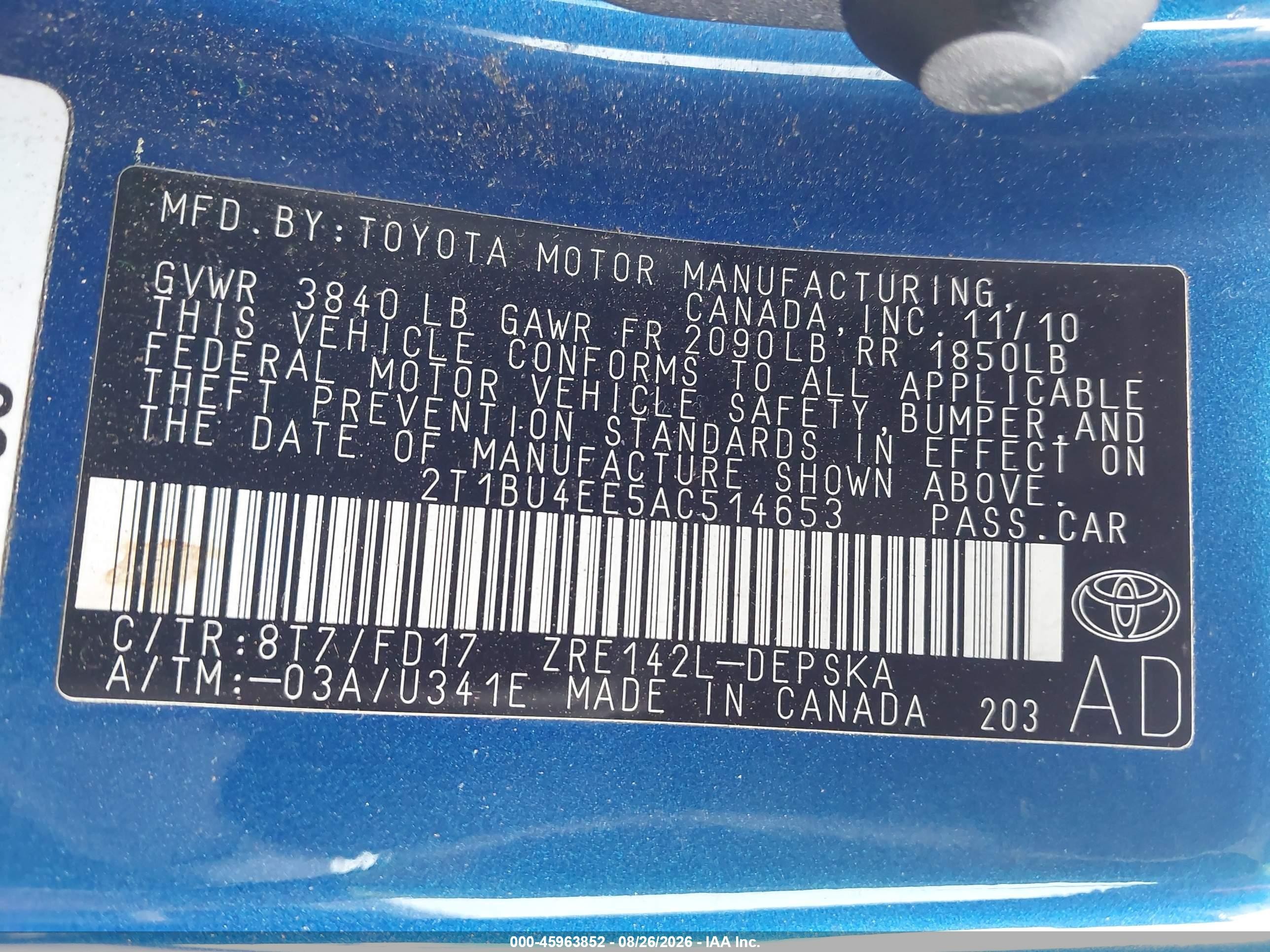 2010 Toyota Corolla S Blue vin: 2T1BU4EE5AC514653