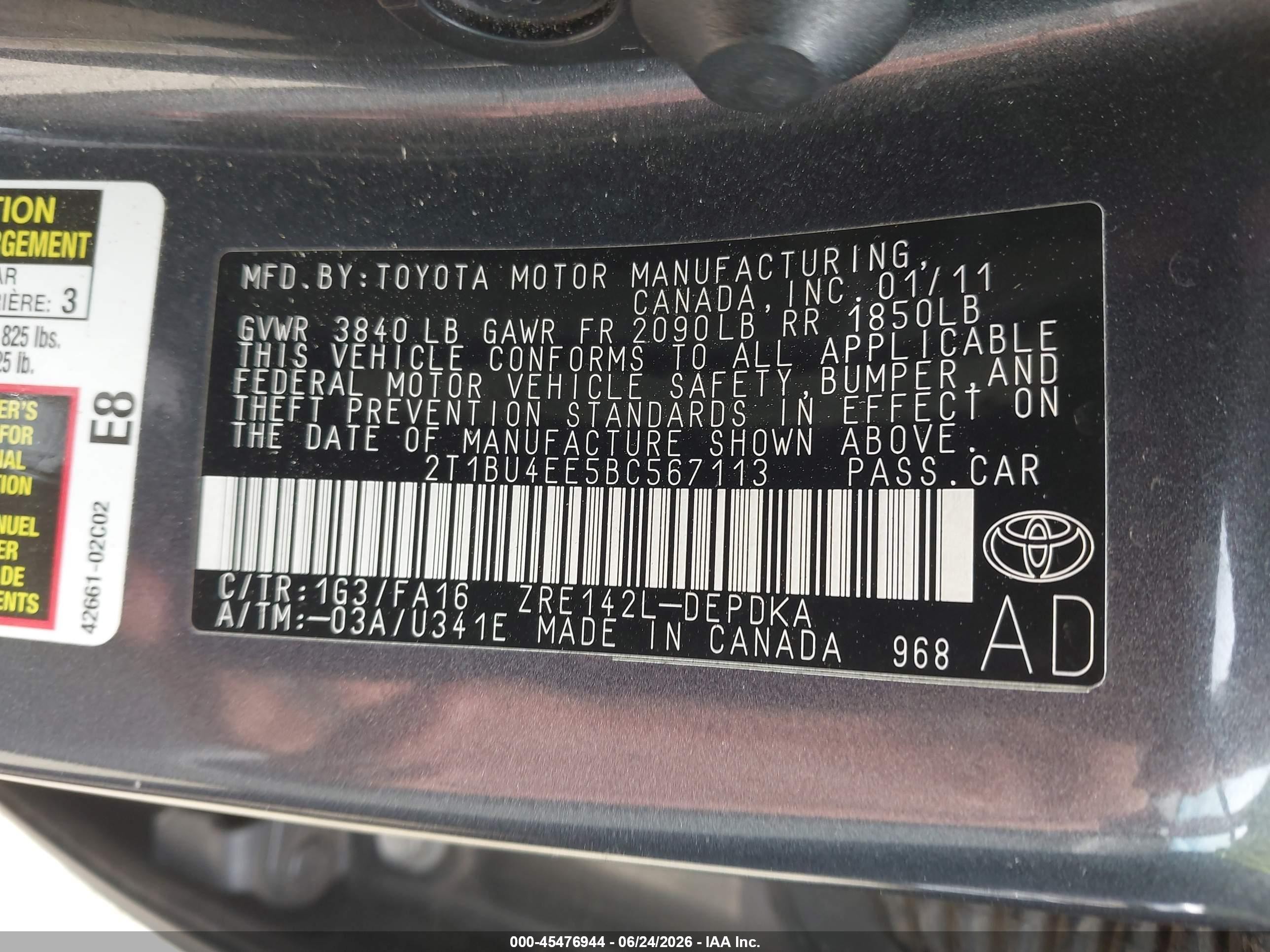 2011 Toyota Corolla S/le Gray vin: 2T1BU4EE5BC567113
