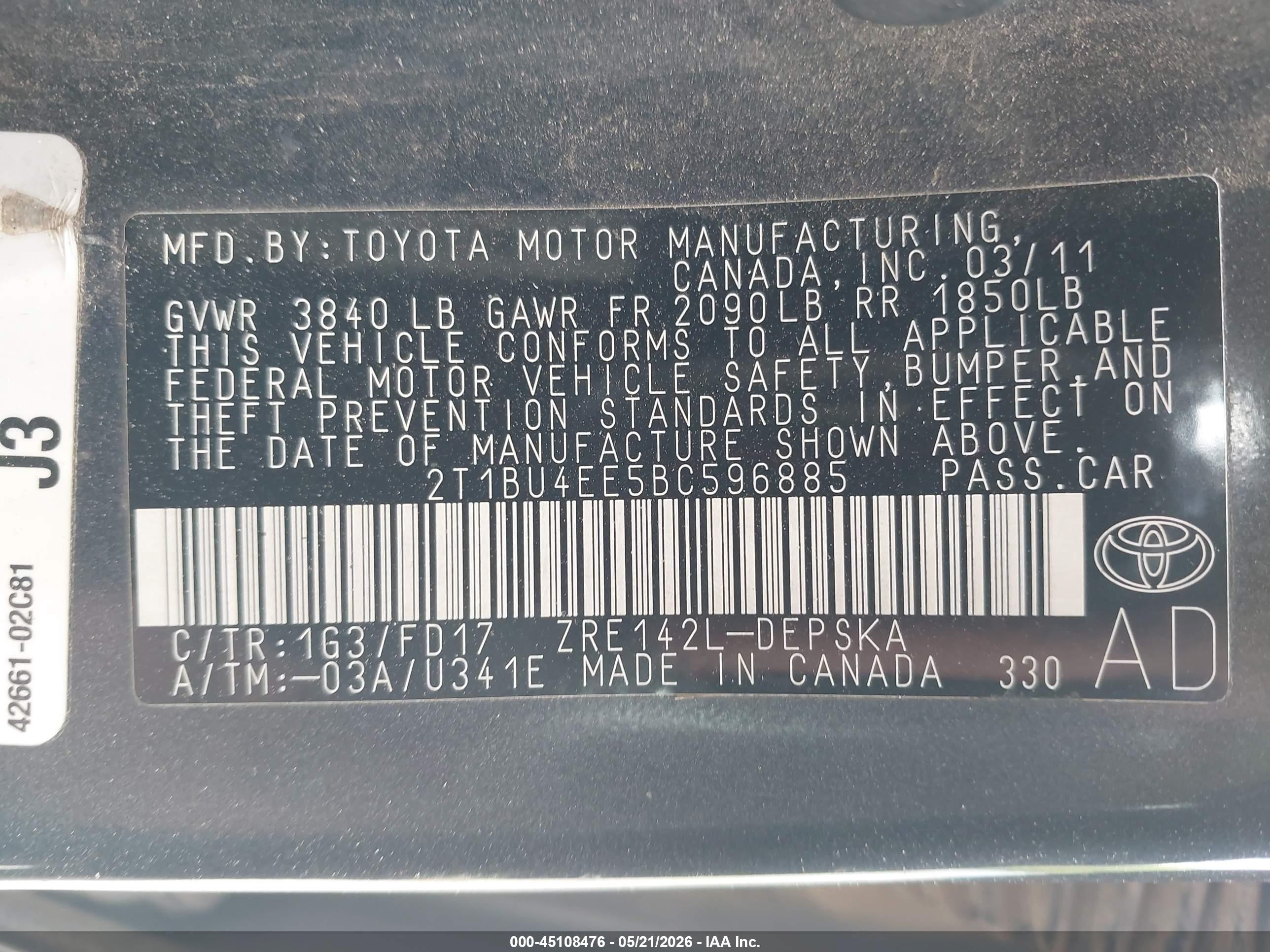 2011 Toyota Corolla S Серый vin: 2T1BU4EE5BC596885
