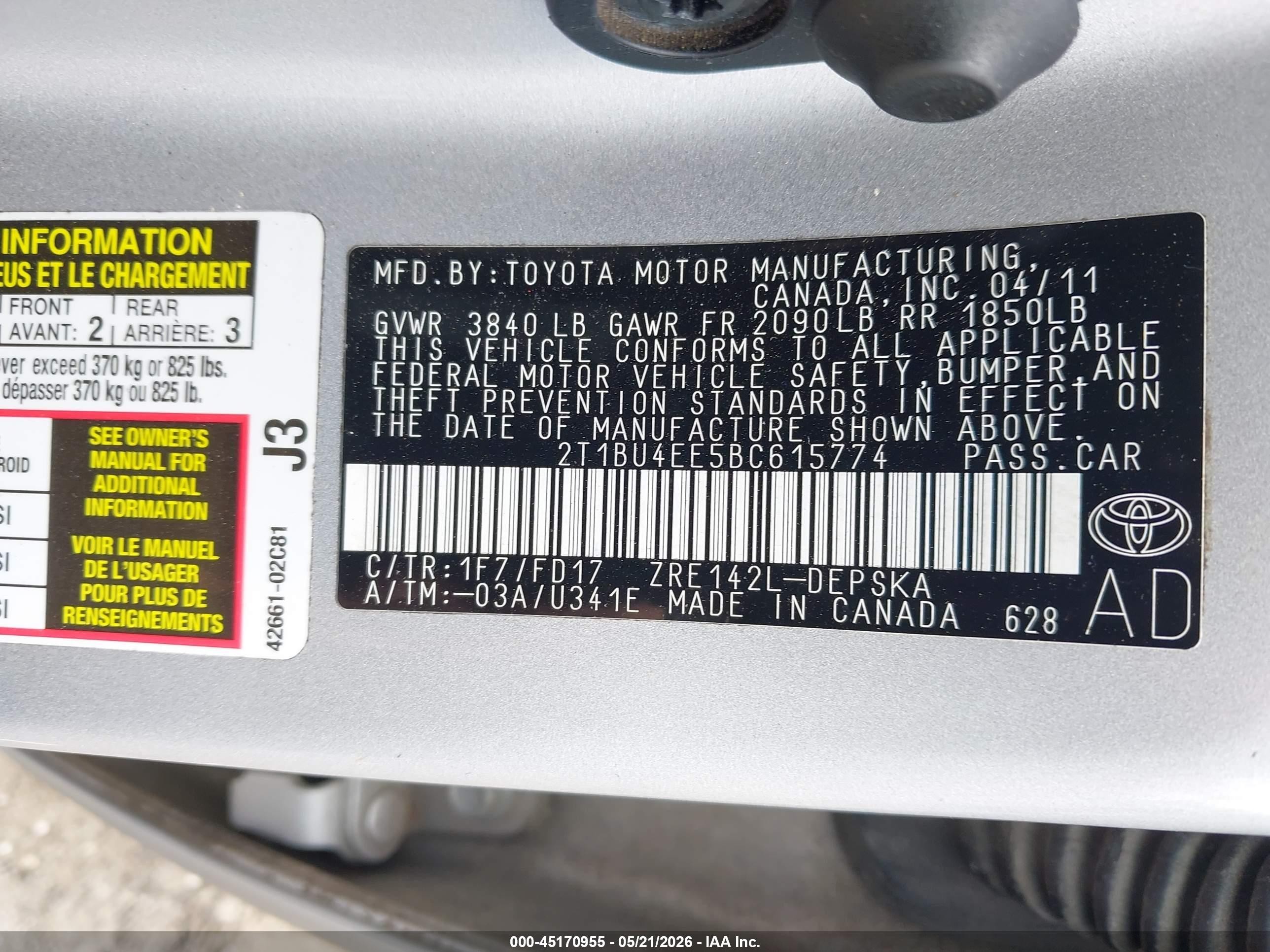 2011 Toyota Corolla S Silver vin: 2T1BU4EE5BC615774
