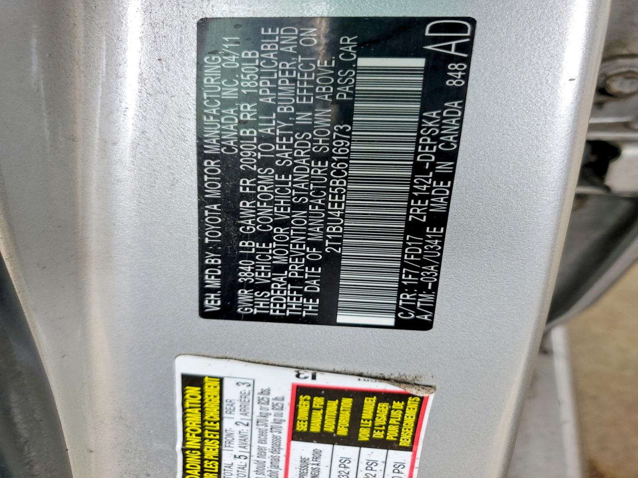 2011 Toyota Corolla S Silver vin: 2T1BU4EE5BC616973