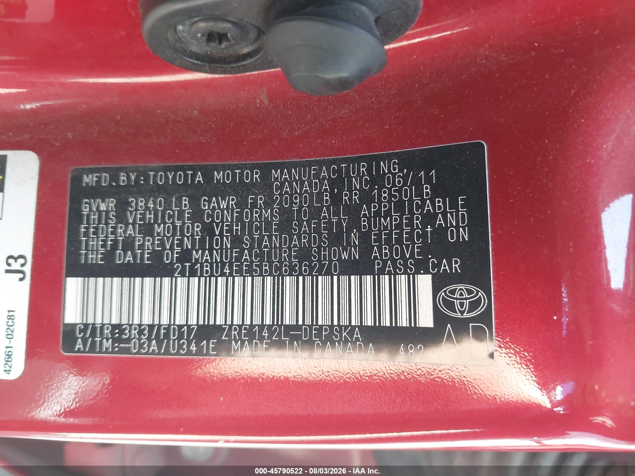 2011 Toyota Corolla S Red vin: 2T1BU4EE5BC636270