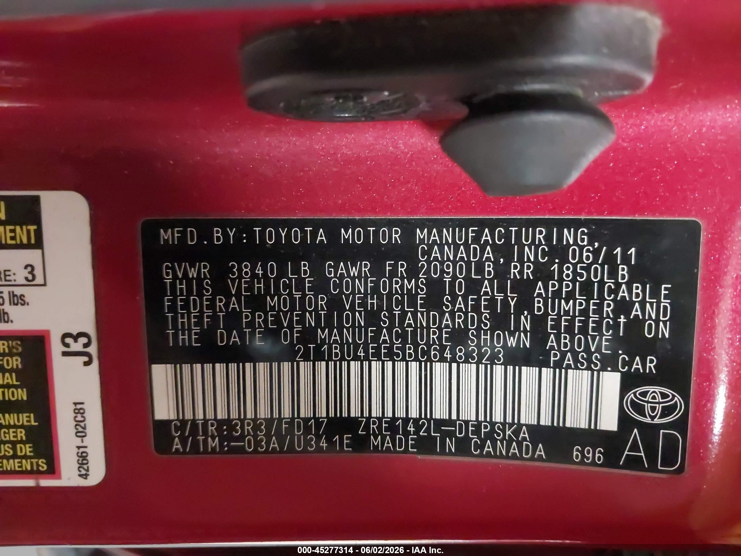 2011 Toyota Corolla S Red vin: 2T1BU4EE5BC648323