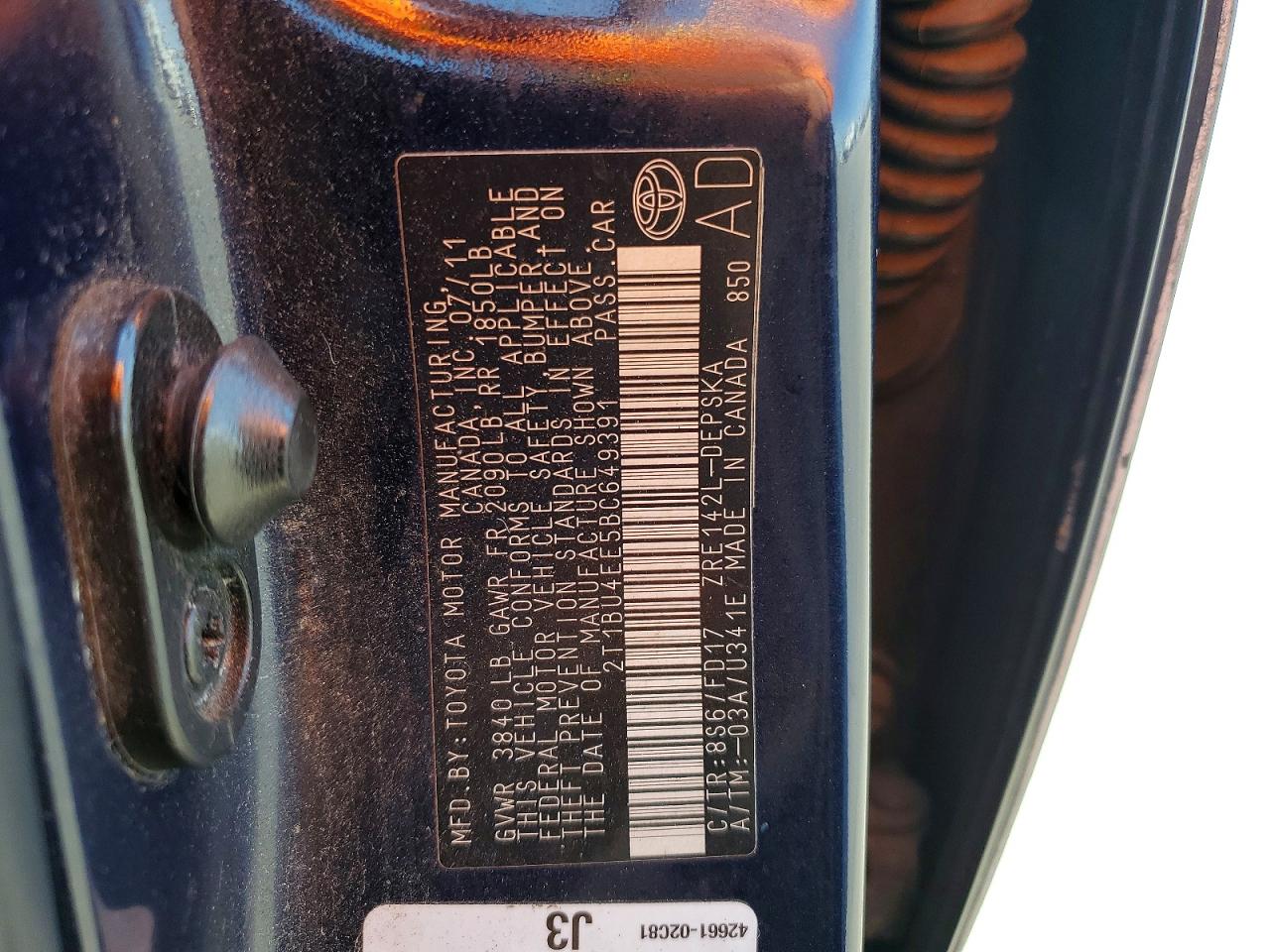 2011 Toyota Corolla S Blue vin: 2T1BU4EE5BC649391