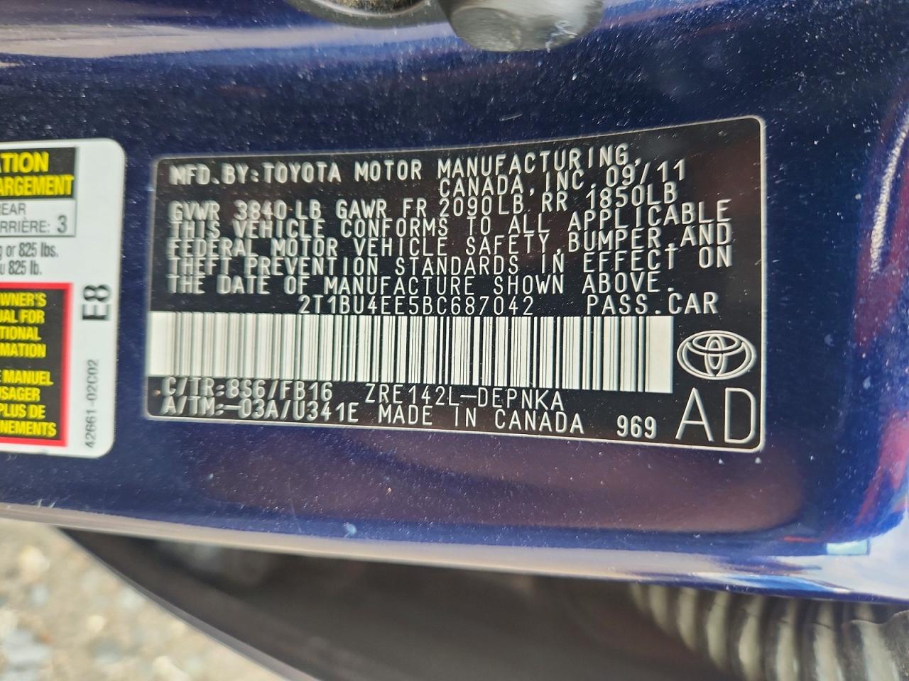 2011 Toyota Corolla Le Blue vin: 2T1BU4EE5BC687042