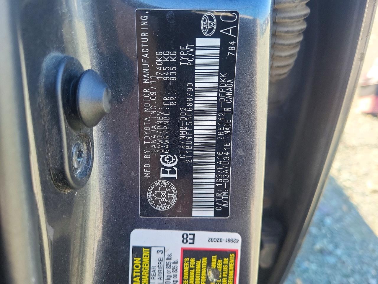 2011 Toyota Corolla Base Угольный vin: 2T1BU4EE5BC688790