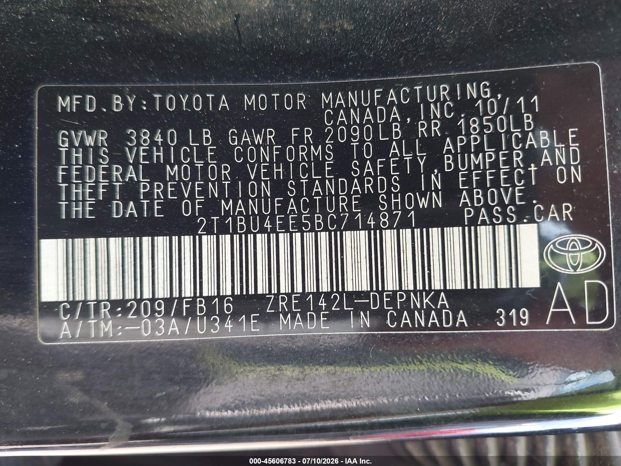 2011 Toyota Corolla Le Black vin: 2T1BU4EE5BC714871