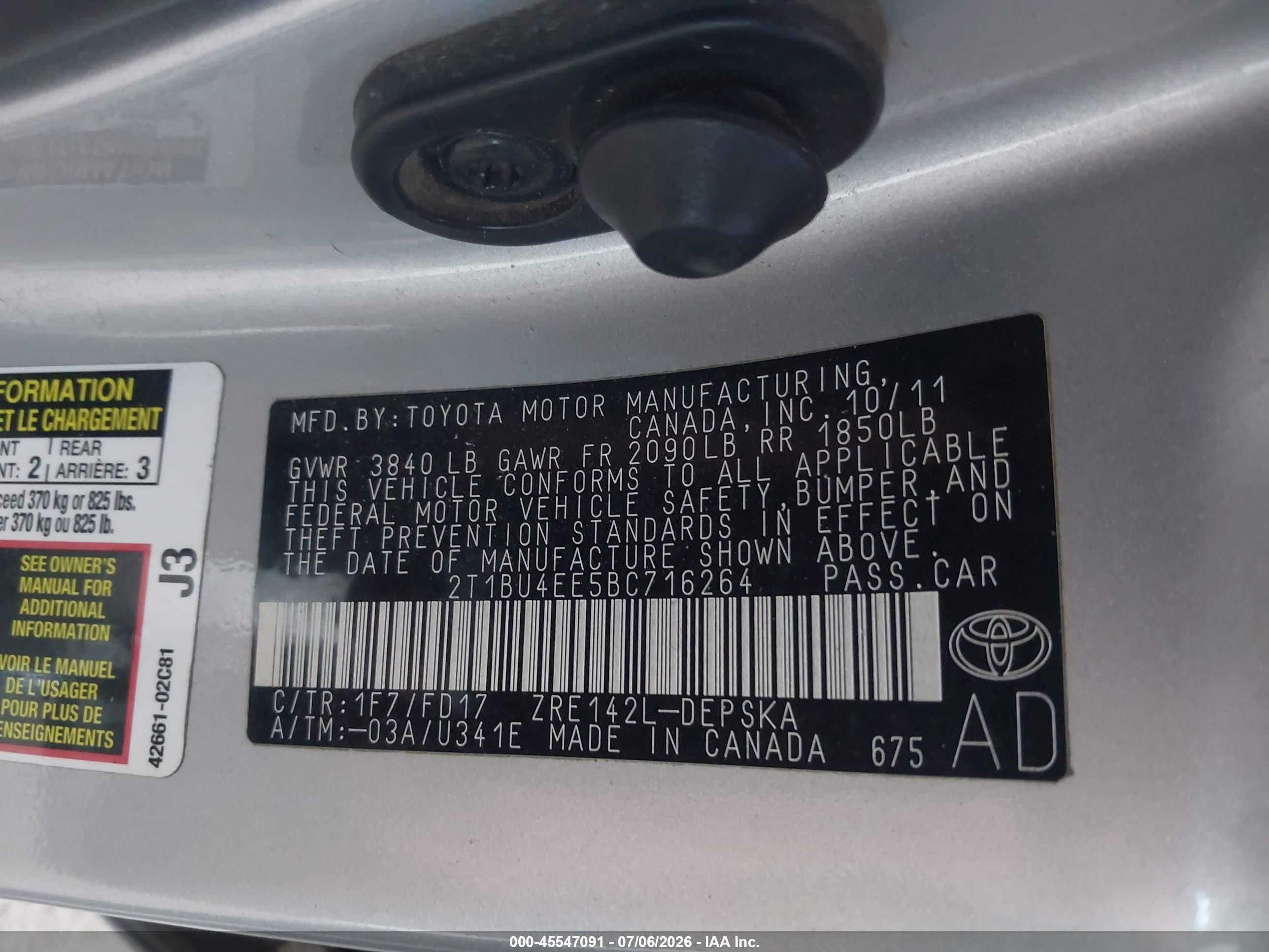 2011 Toyota Corolla S Silver vin: 2T1BU4EE5BC716264