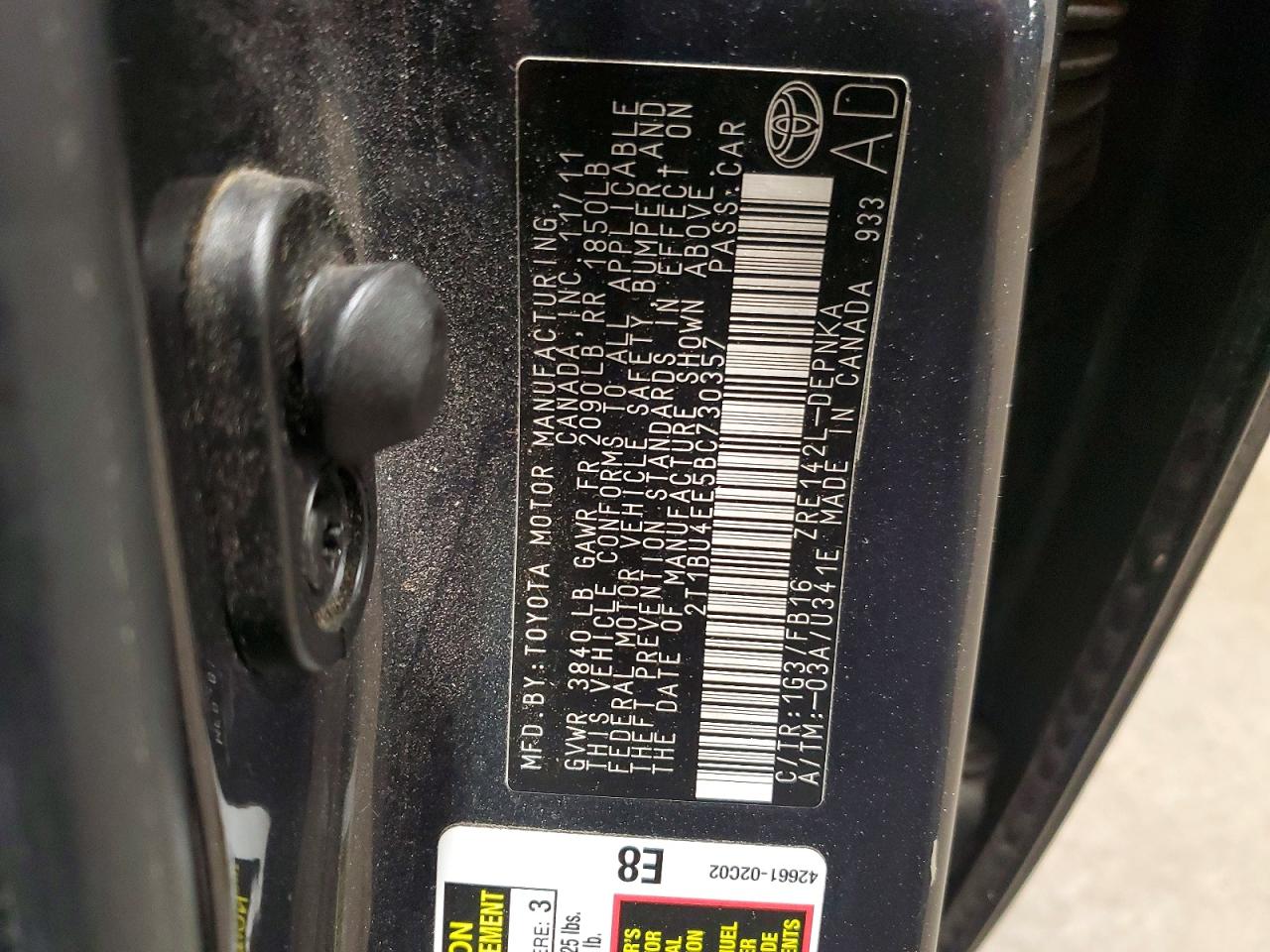 2011 Toyota Corolla Le Charcoal vin: 2T1BU4EE5BC730357