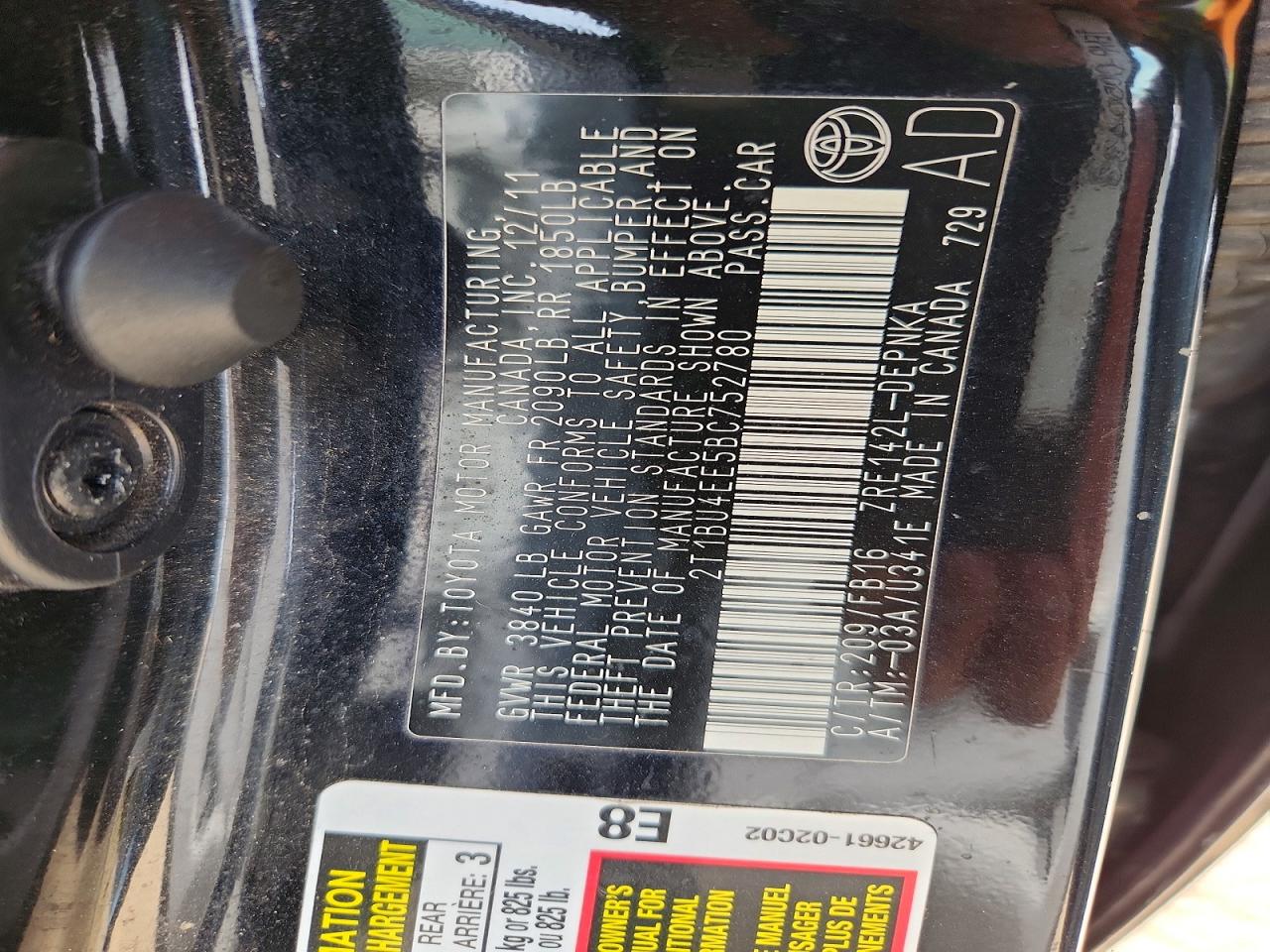 2011 Toyota Corolla Le Black vin: 2T1BU4EE5BC752780