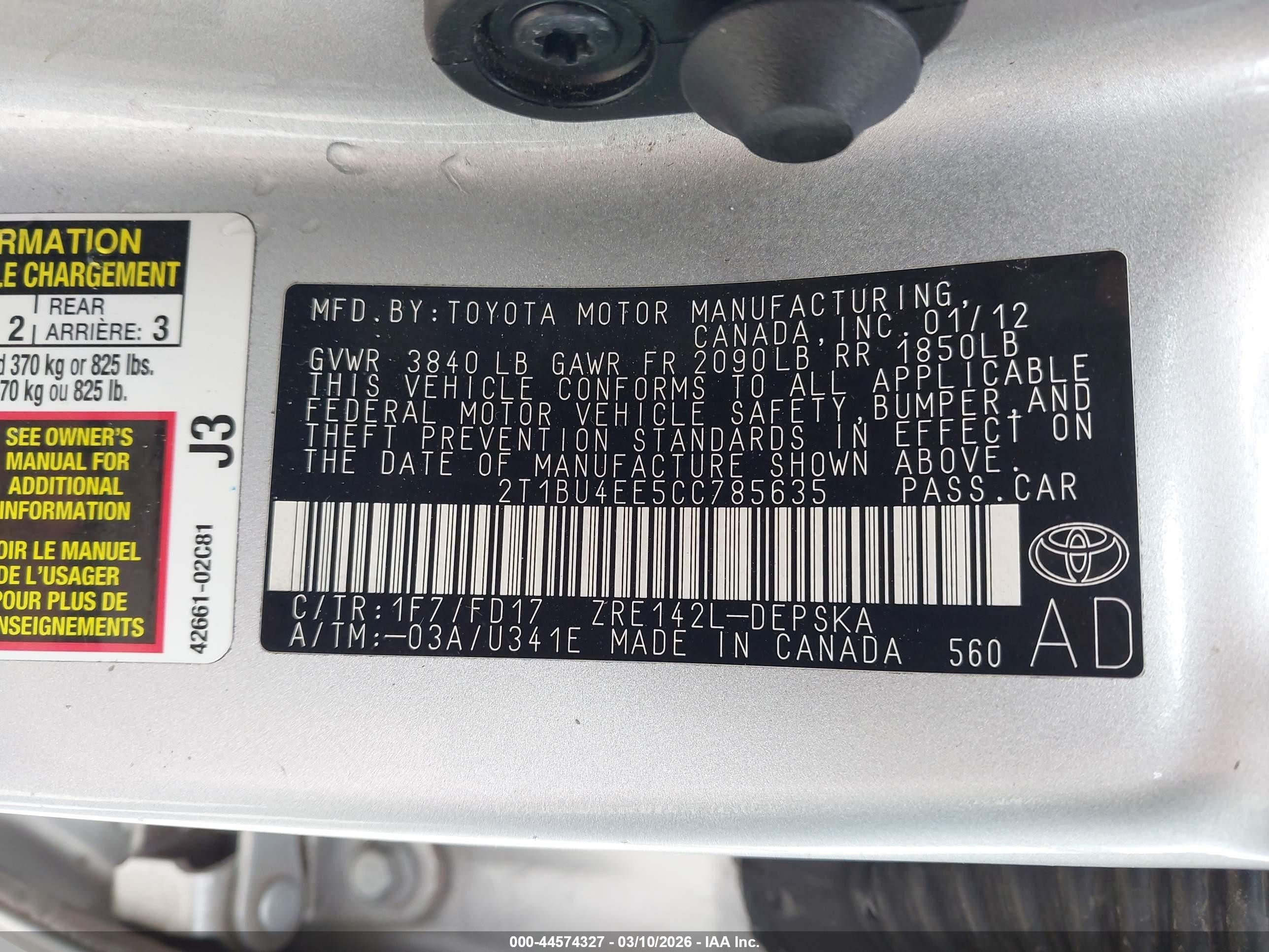 2012 Toyota Corolla S Silver vin: 2T1BU4EE5CC785635