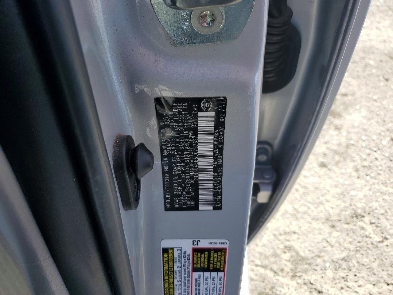 2012 Toyota Corolla Le Silver vin: 2T1BU4EE5CC797557