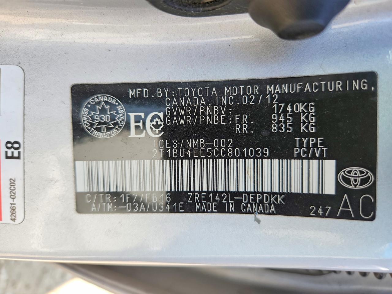 2012 Toyota Corolla Silver vin: 2T1BU4EE5CC801039