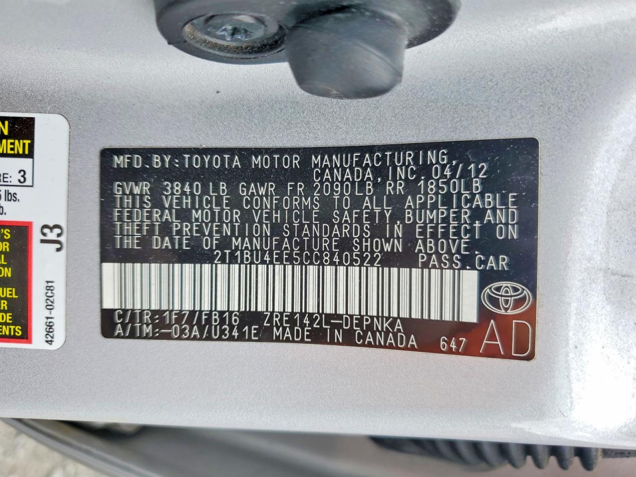 2012 Toyota Corolla Le White vin: 2T1BU4EE5CC840522