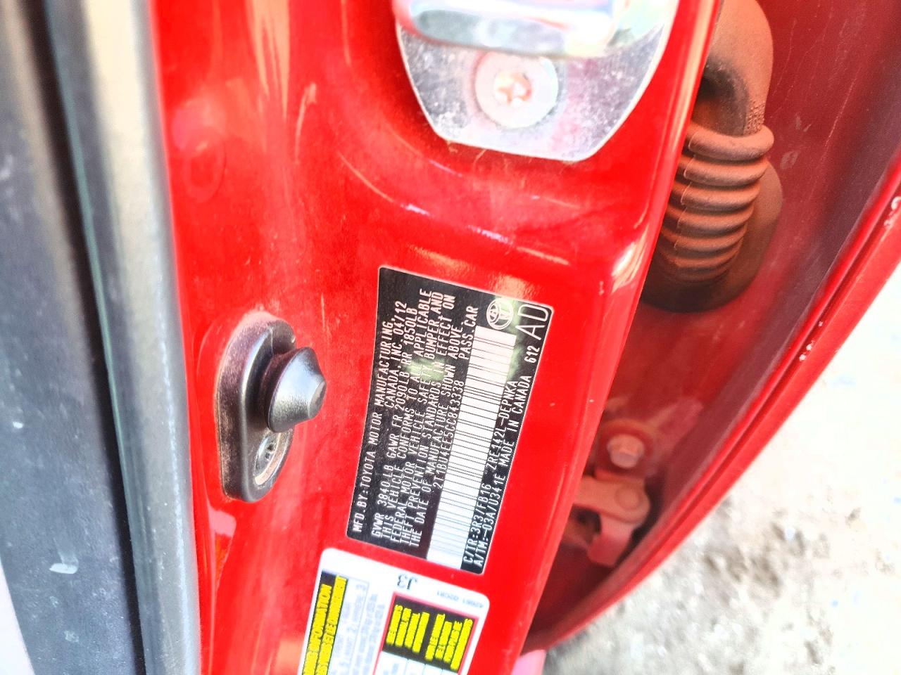 2012 Toyota Corolla Le Red vin: 2T1BU4EE5CC843338
