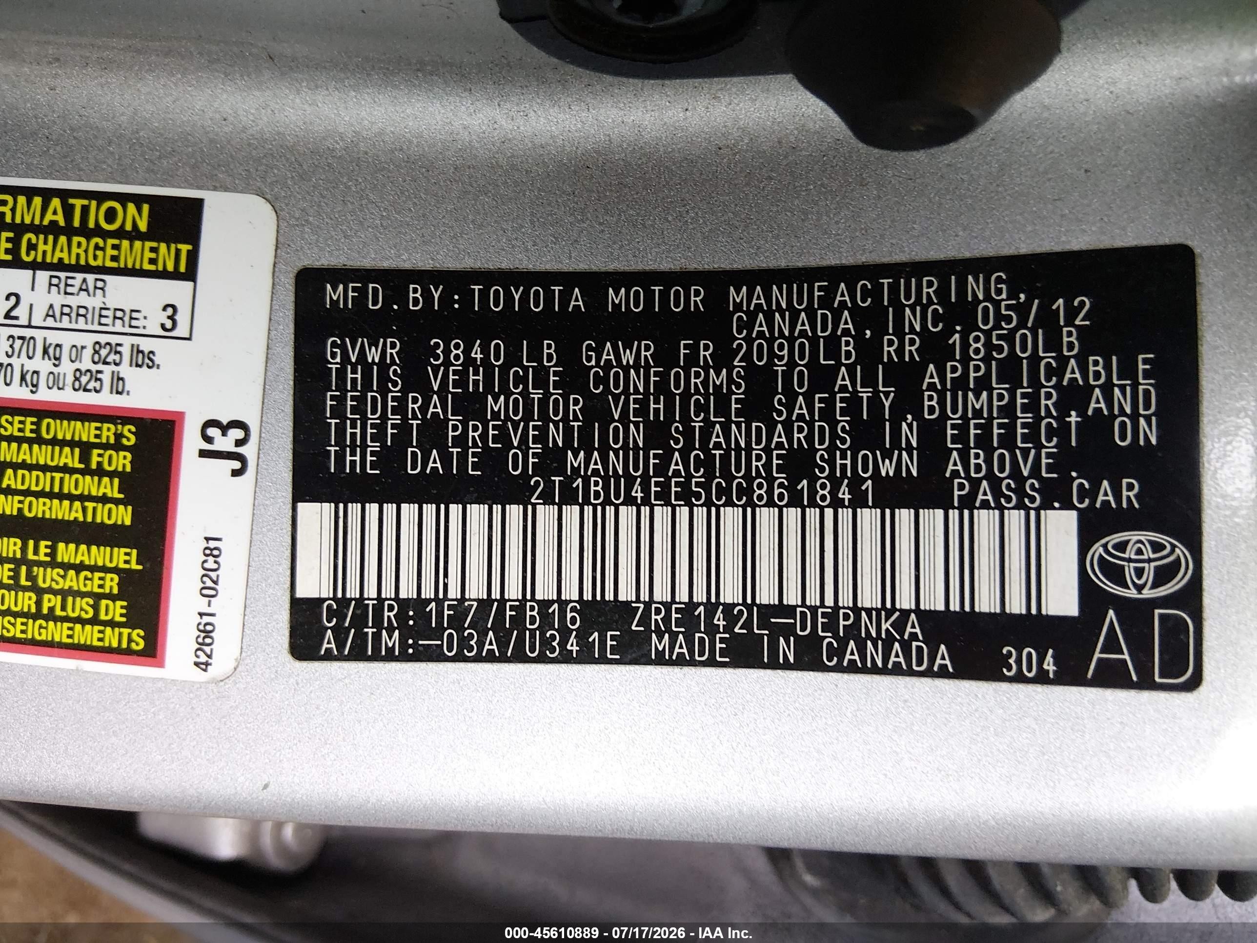 2012 Toyota Corolla Le Silver vin: 2T1BU4EE5CC861841