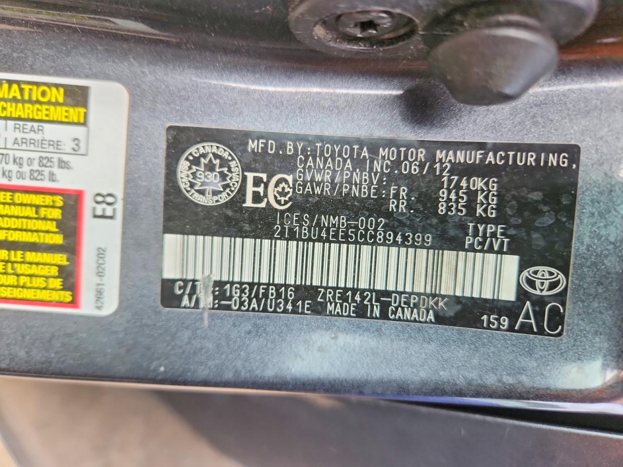 2012 Toyota Corolla Base Gray vin: 2T1BU4EE5CC894399