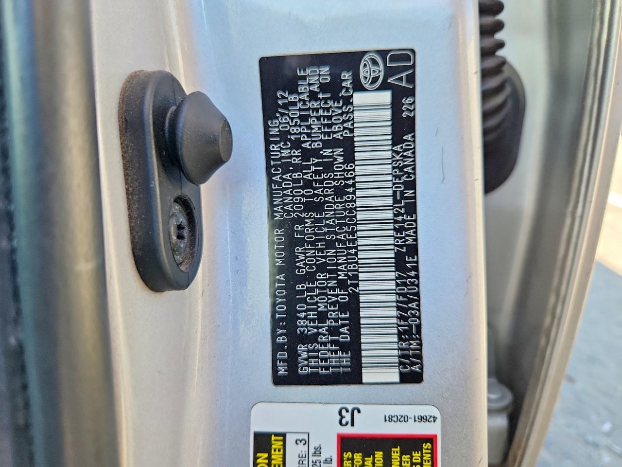 2012 Toyota Corolla S Gray vin: 2T1BU4EE5CC894466