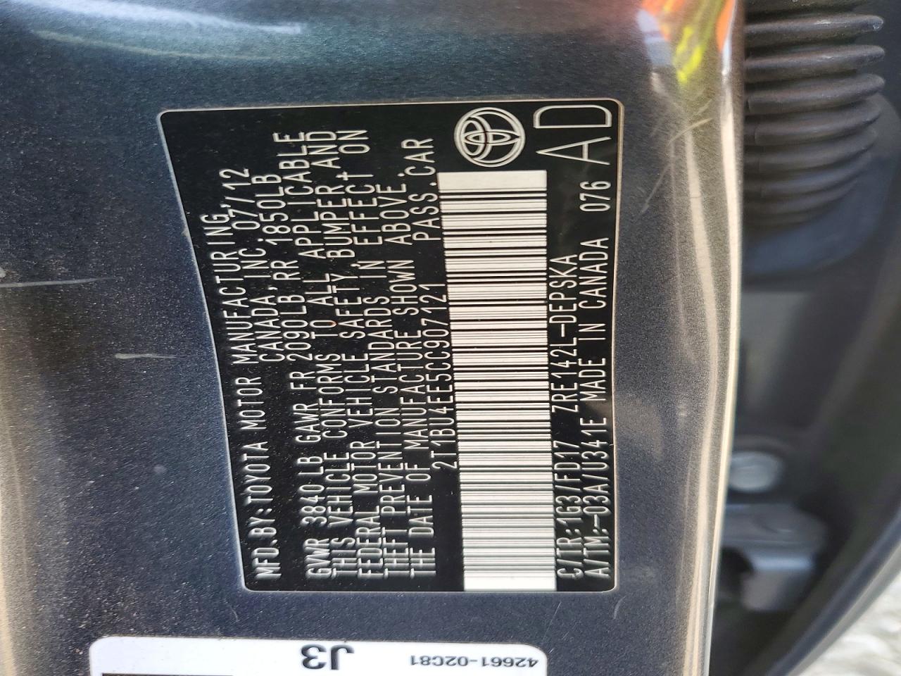 2012 Toyota Corolla S Gray vin: 2T1BU4EE5CC907121