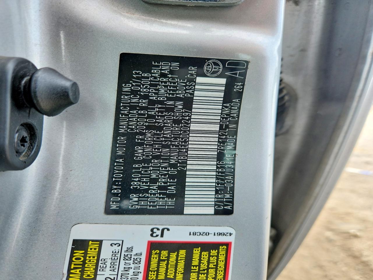 2013 Toyota Corolla Le Silver vin: 2T1BU4EE5DC022497