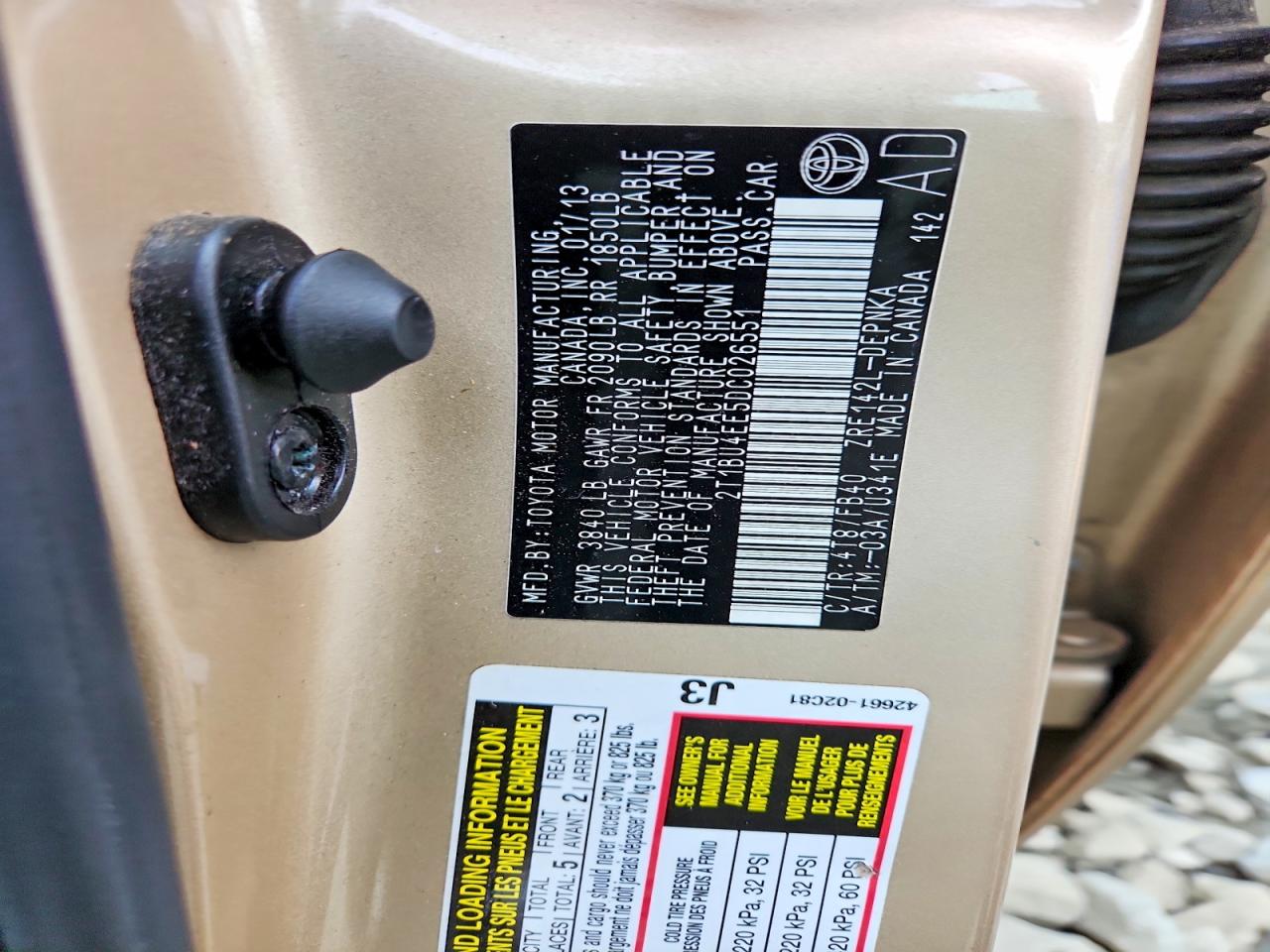 2013 Toyota Corolla Le Tan vin: 2T1BU4EE5DC026551