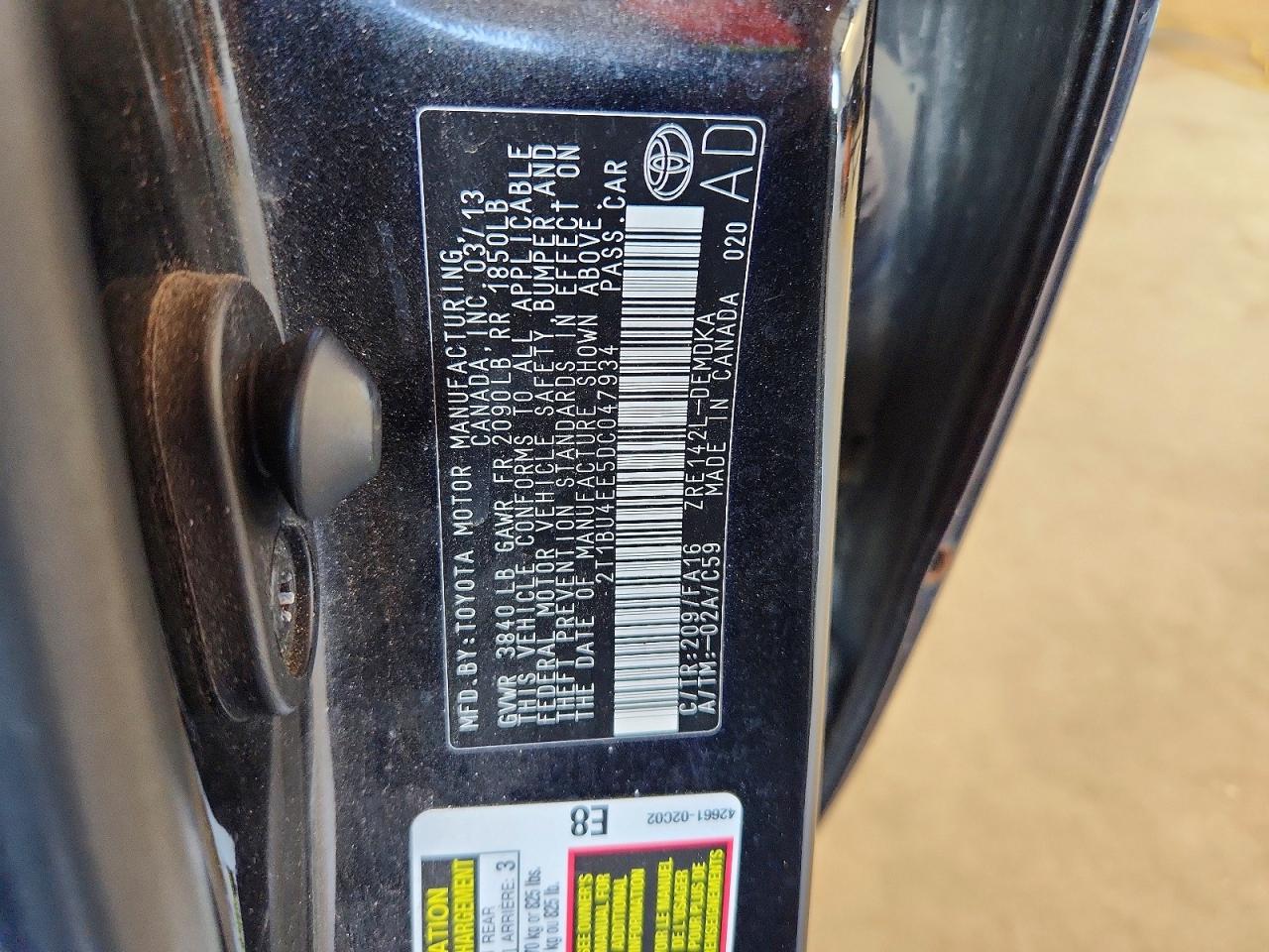 2013 Toyota Corolla L Black vin: 2T1BU4EE5DC047934