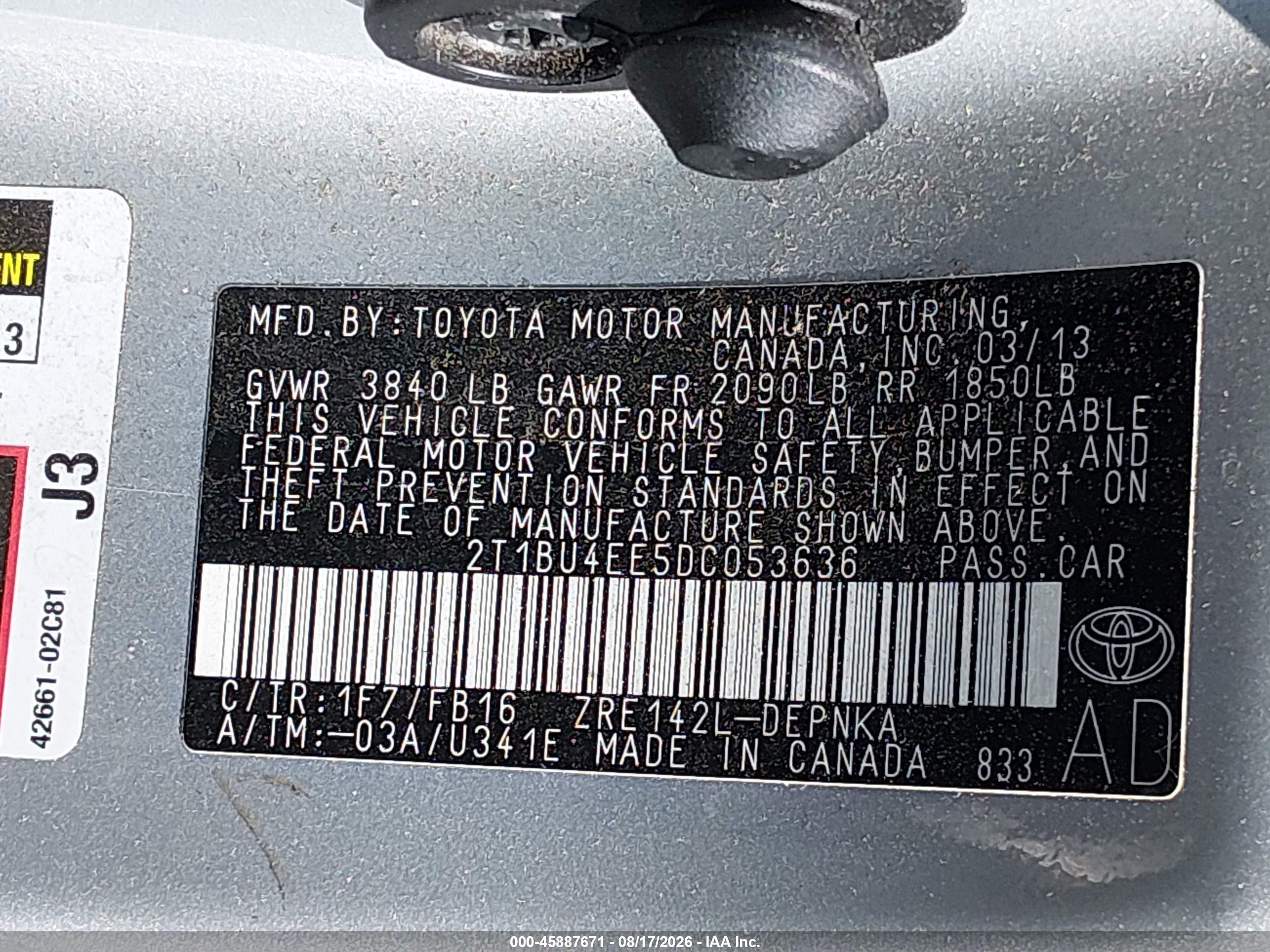 2013 Toyota Corolla Le Silver vin: 2T1BU4EE5DC053636