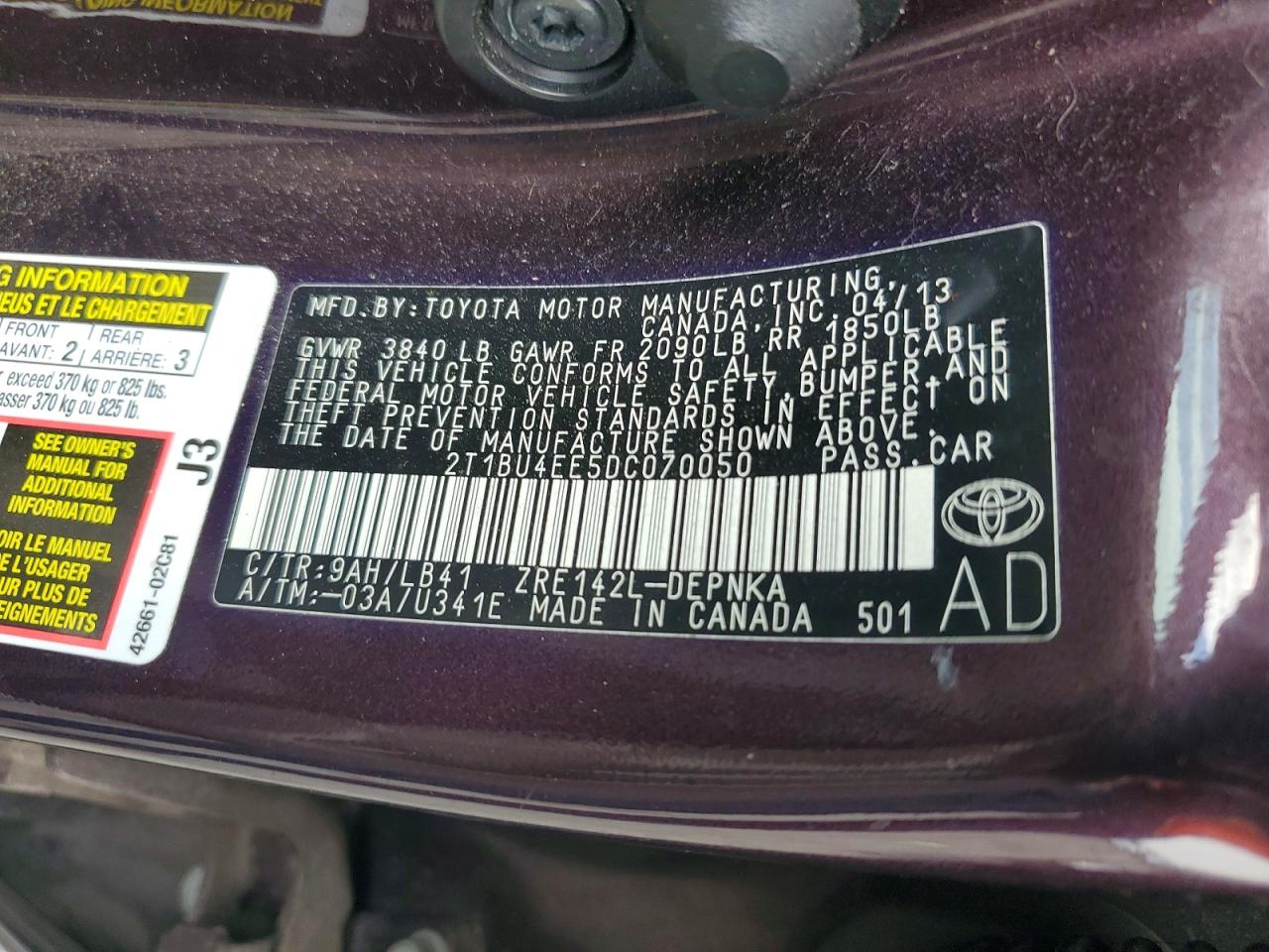 2013 Toyota Corolla Le Special Edition Purple vin: 2T1BU4EE5DC070050