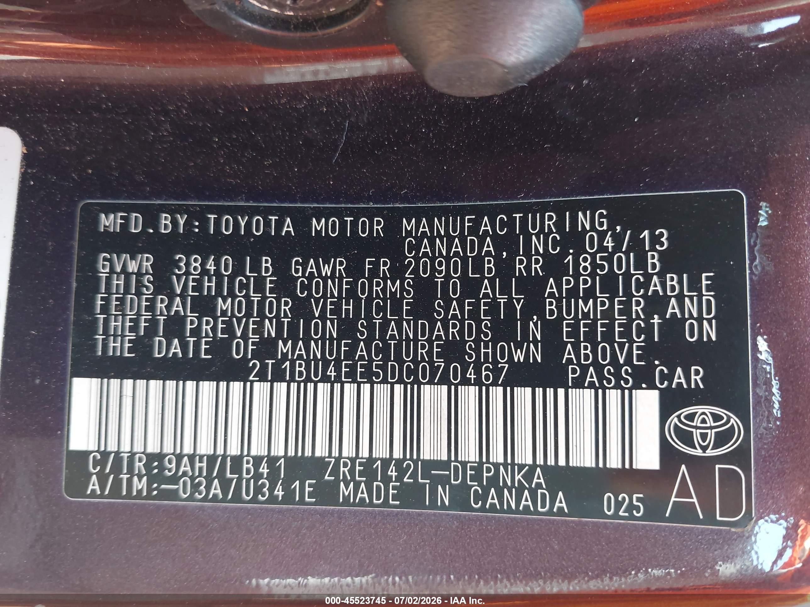 2013 Toyota Corolla Le Special Edition Purple vin: 2T1BU4EE5DC070467