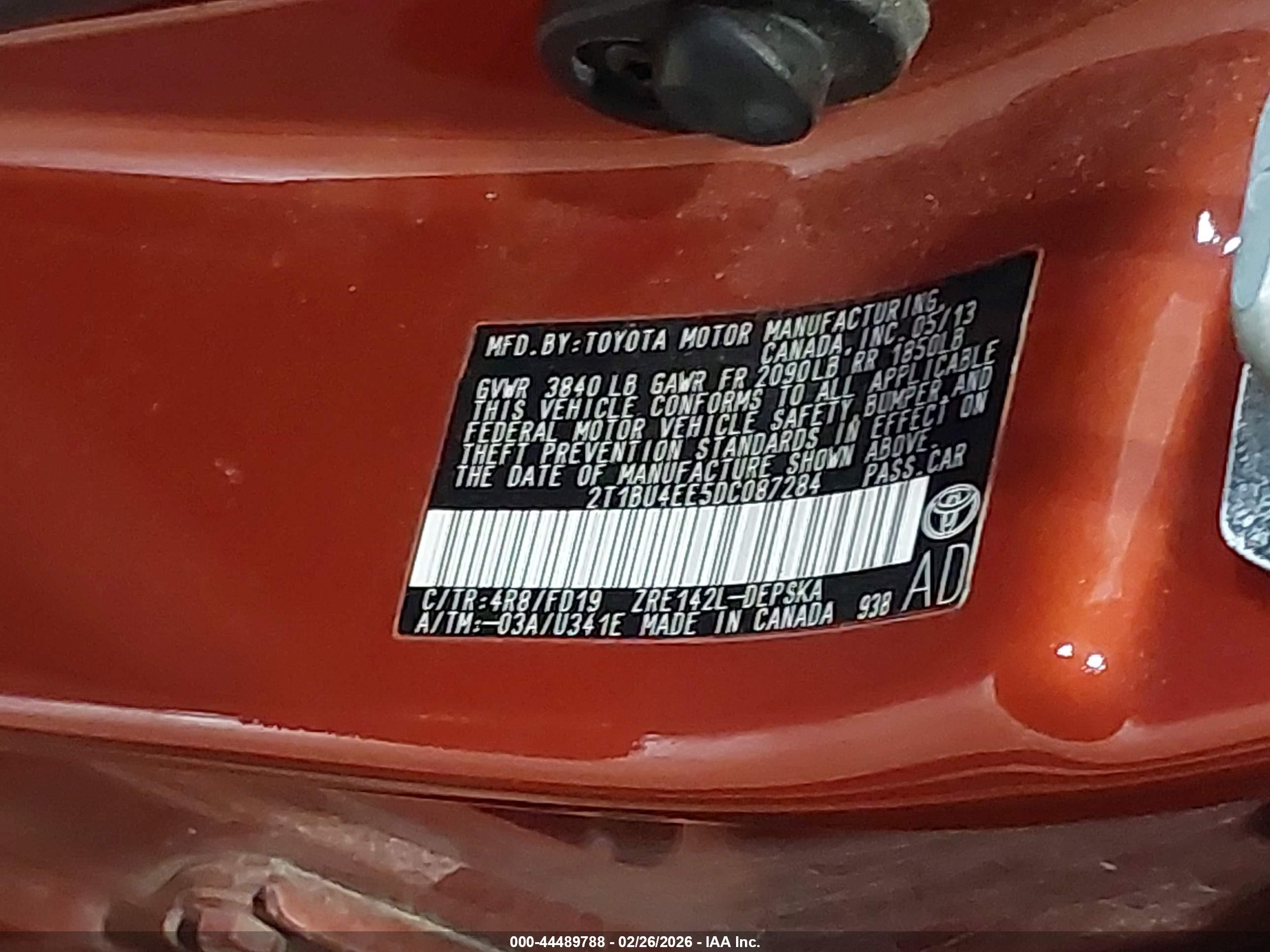 2013 Toyota Corolla S Special Edition Orange vin: 2T1BU4EE5DC087284