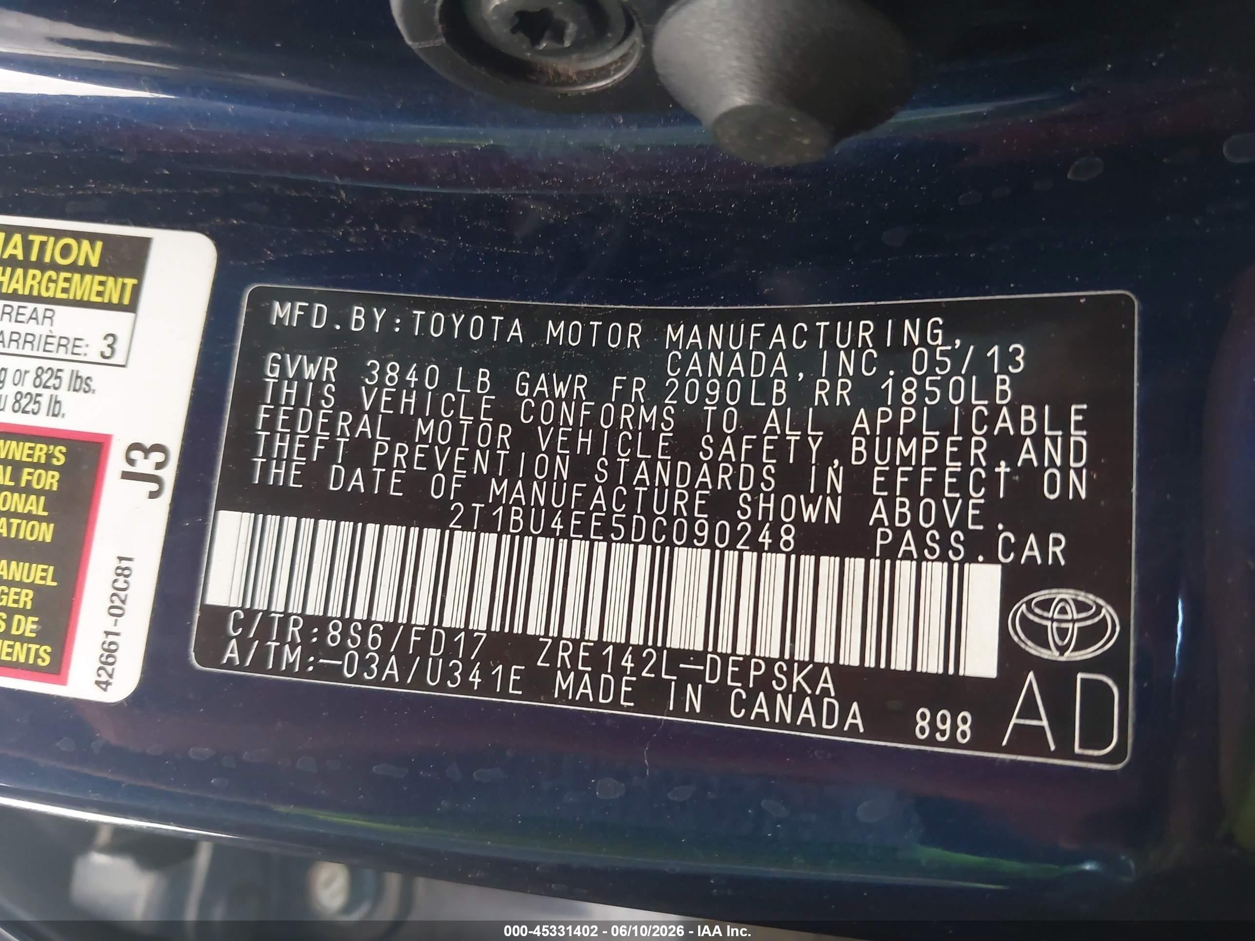 2013 Toyota Corolla S Dark Blue vin: 2T1BU4EE5DC090248