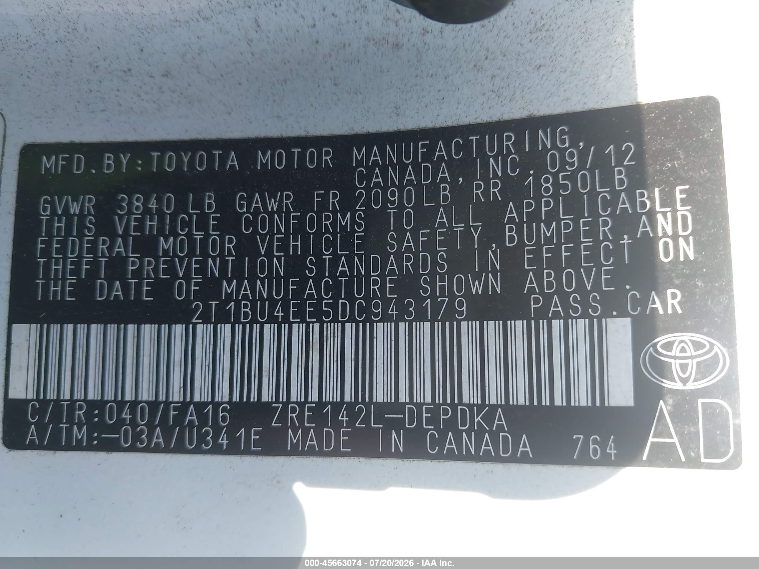 2013 Toyota Corolla L Белый vin: 2T1BU4EE5DC943179