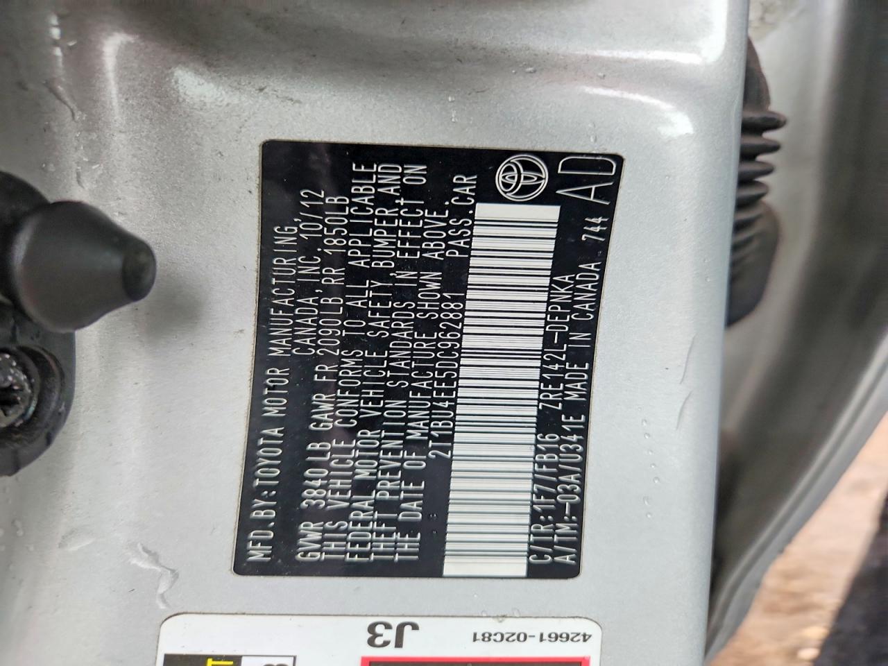 2013 Toyota Corolla Le Silver vin: 2T1BU4EE5DC962881