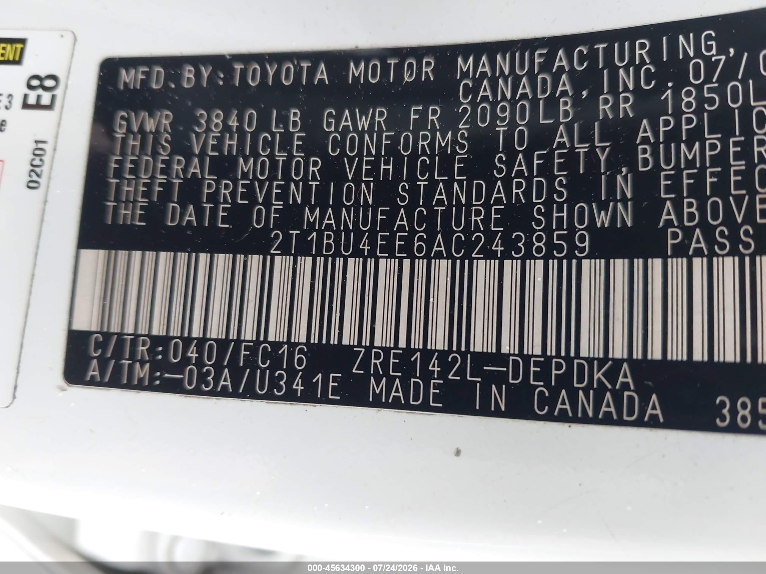 2010 Toyota Corolla Le Белый vin: 2T1BU4EE6AC243859