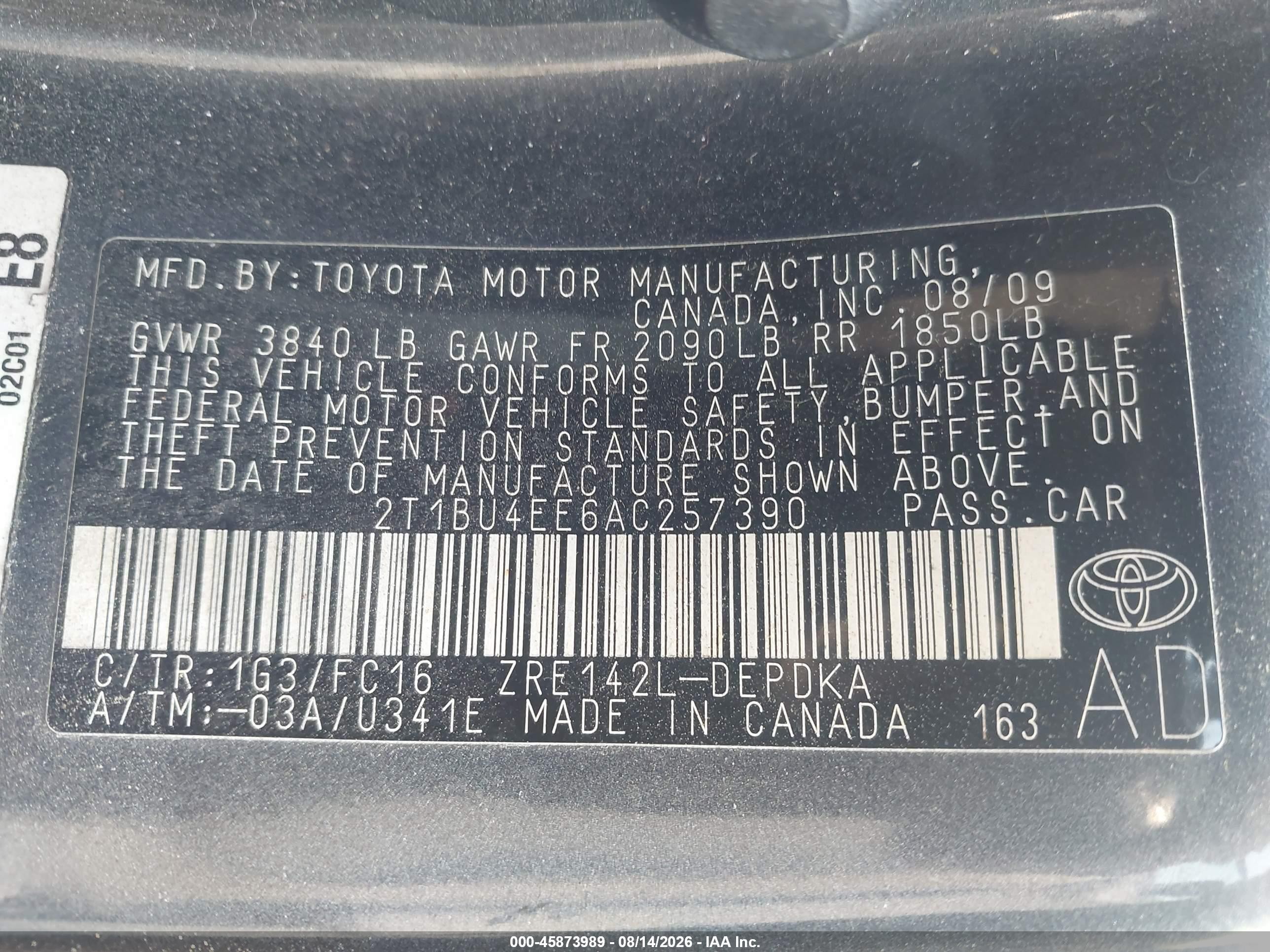 2010 Toyota Corolla Le Gray vin: 2T1BU4EE6AC257390